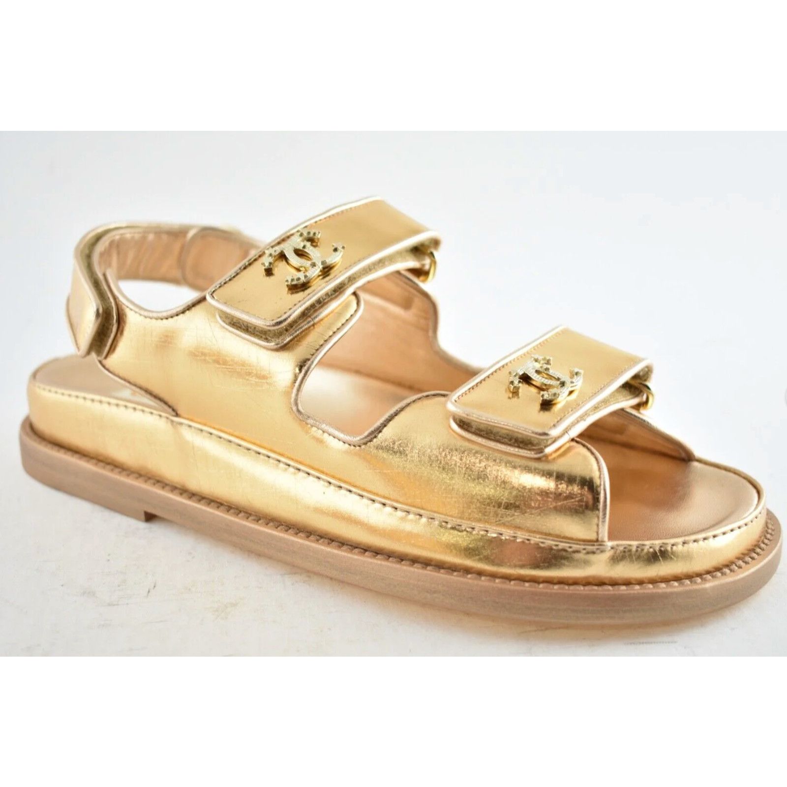 Chanel Chanel 22C Golden Gold Laminated CC Logo Mule Slide Size US 5.5 / IT 35.5 - 3 Thumbnail