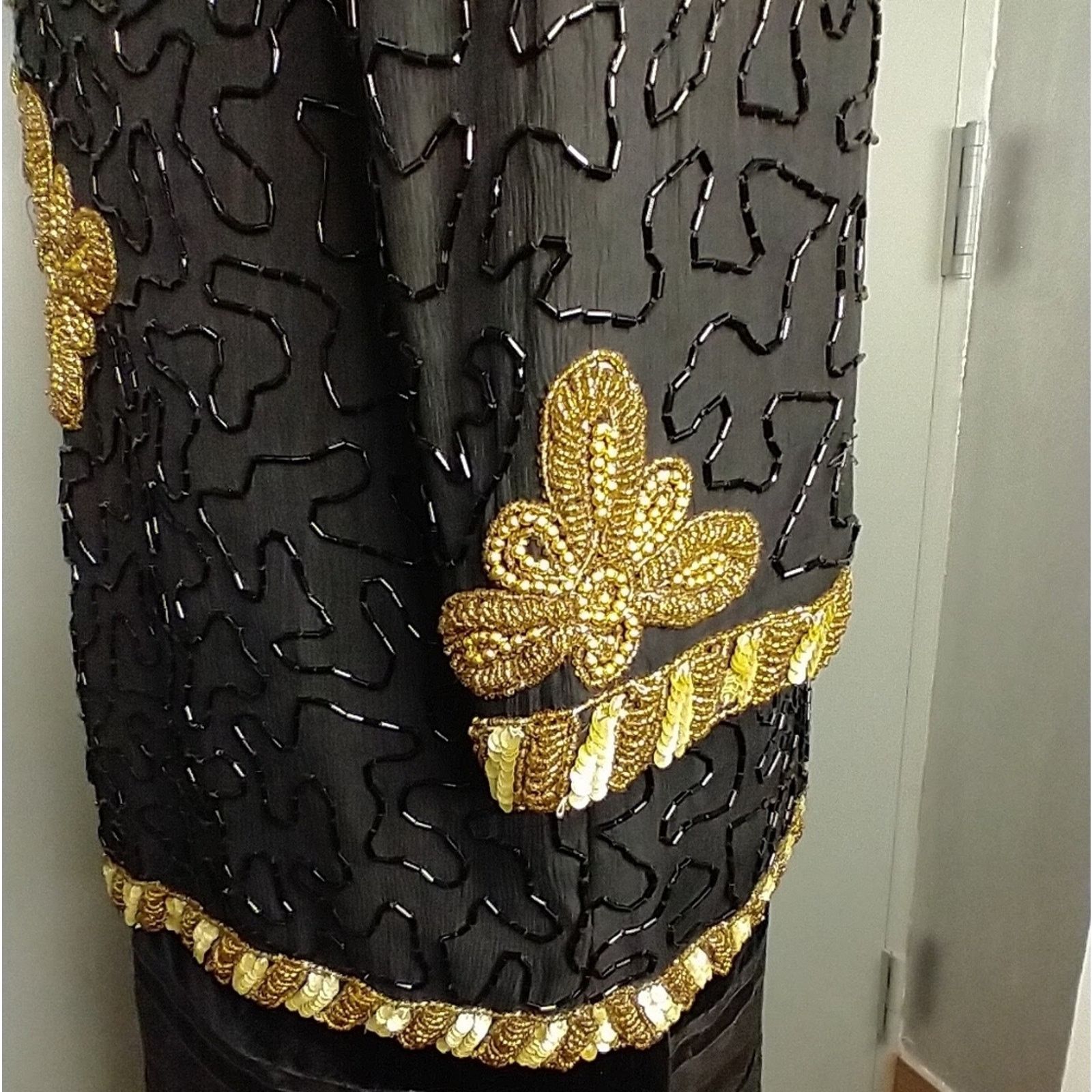 Vintage KAZAR BEADED sequin gold black silk long EVENING JACKET coat Size S / US 4 / IT 40 - 7 Thumbnail