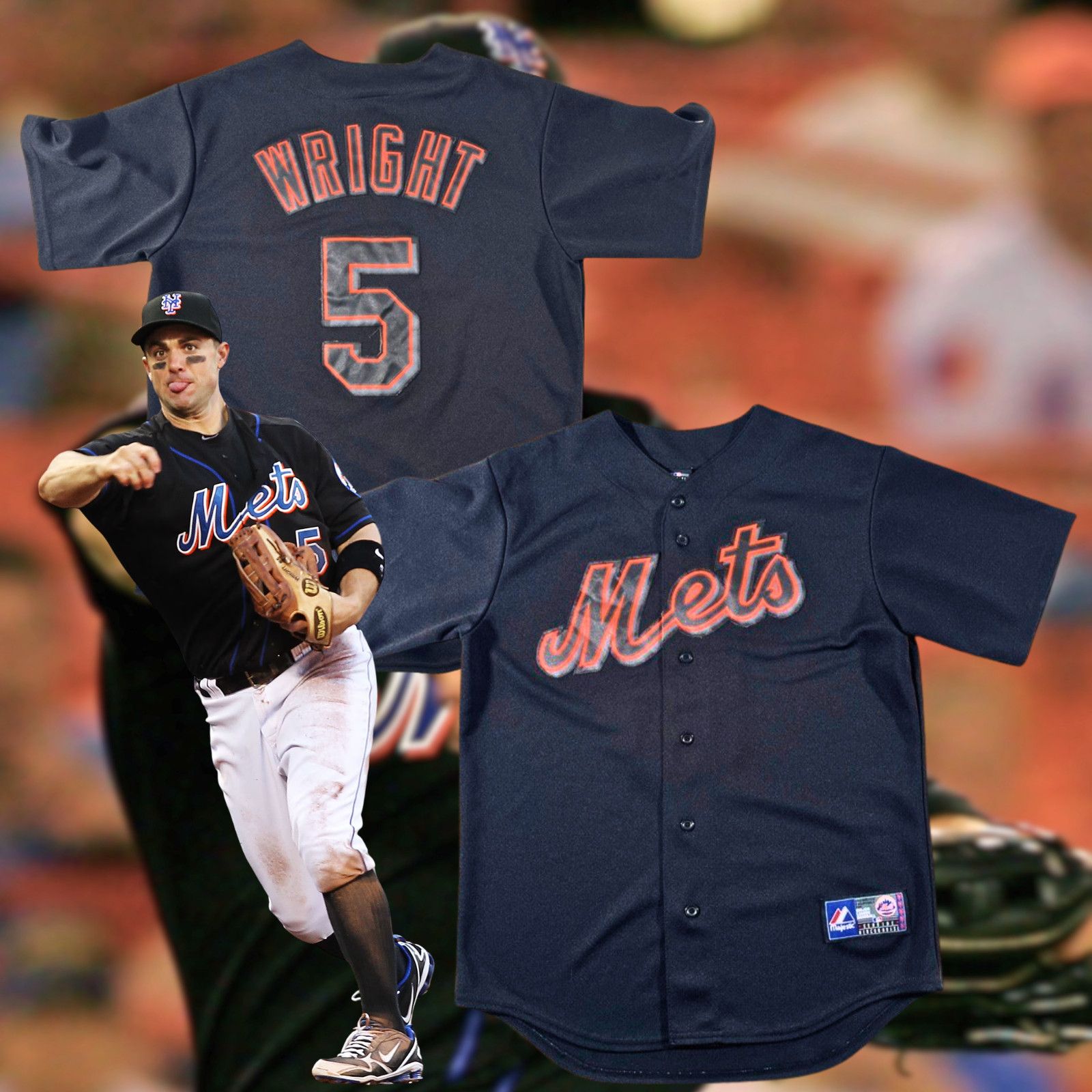 Majestic New York Mets David Wright #5 Majestic Black Alt Jersey Sz M Size US M / EU 48-50 / 2 - 2 Thumbnail