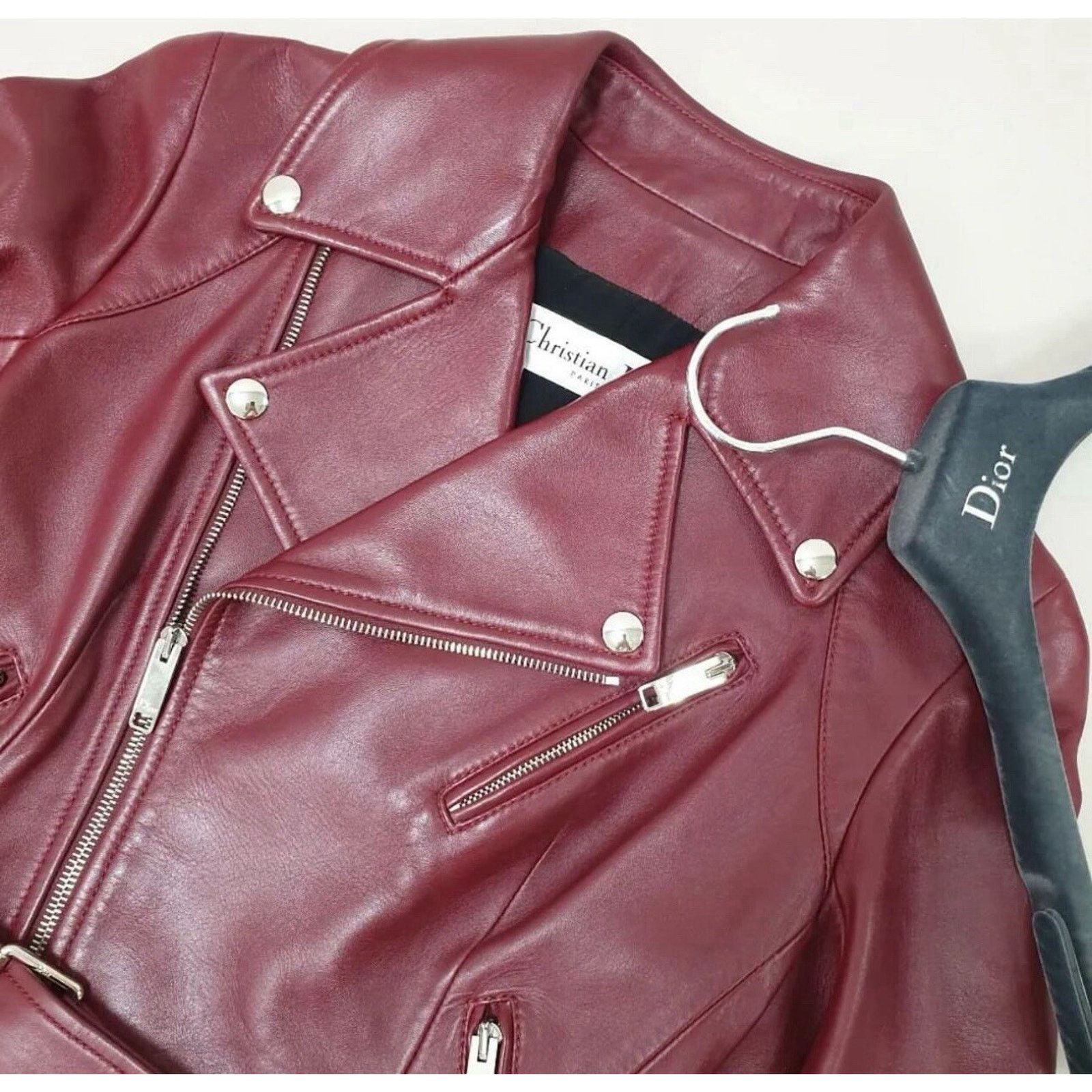 Dior Christian Dior Burgundy Leather Jacket Sz.38 Size S / US 4 / IT 40 - 6 Thumbnail