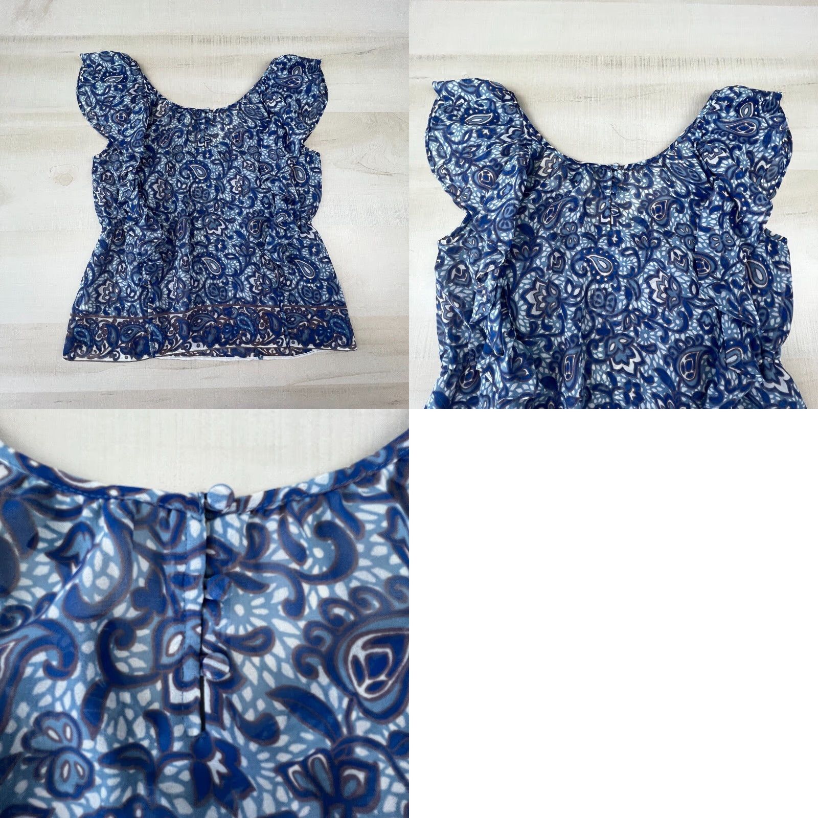 American Eagle Outfitters American Eagle Womens Blue Sleeveless Ruffle Paisley Blouse Top XS Chiffon Elastic Waist Shirt Size XS / US 0-2 / IT 36-38 - 8 Thumbnail