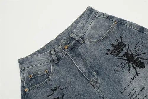 Japanese Brand Men's street loose straight graffiti print denim shorts y2k Size US 34 / EU 50 - 4 Thumbnail