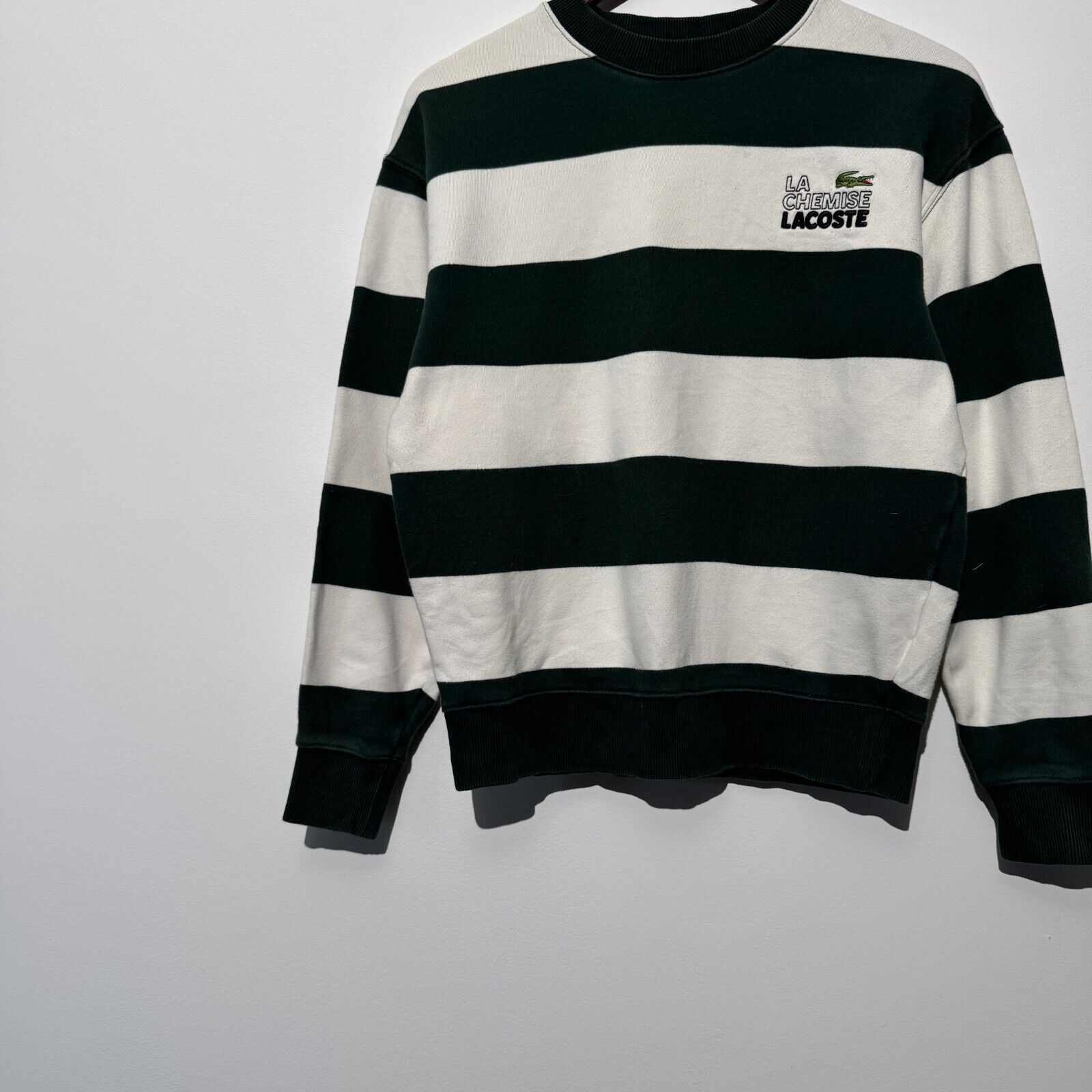 Lacoste Lacoste Unisex XXS Green White Striped Cotton Crewneck Size US M / EU 48-50 / 2 - 4 Thumbnail