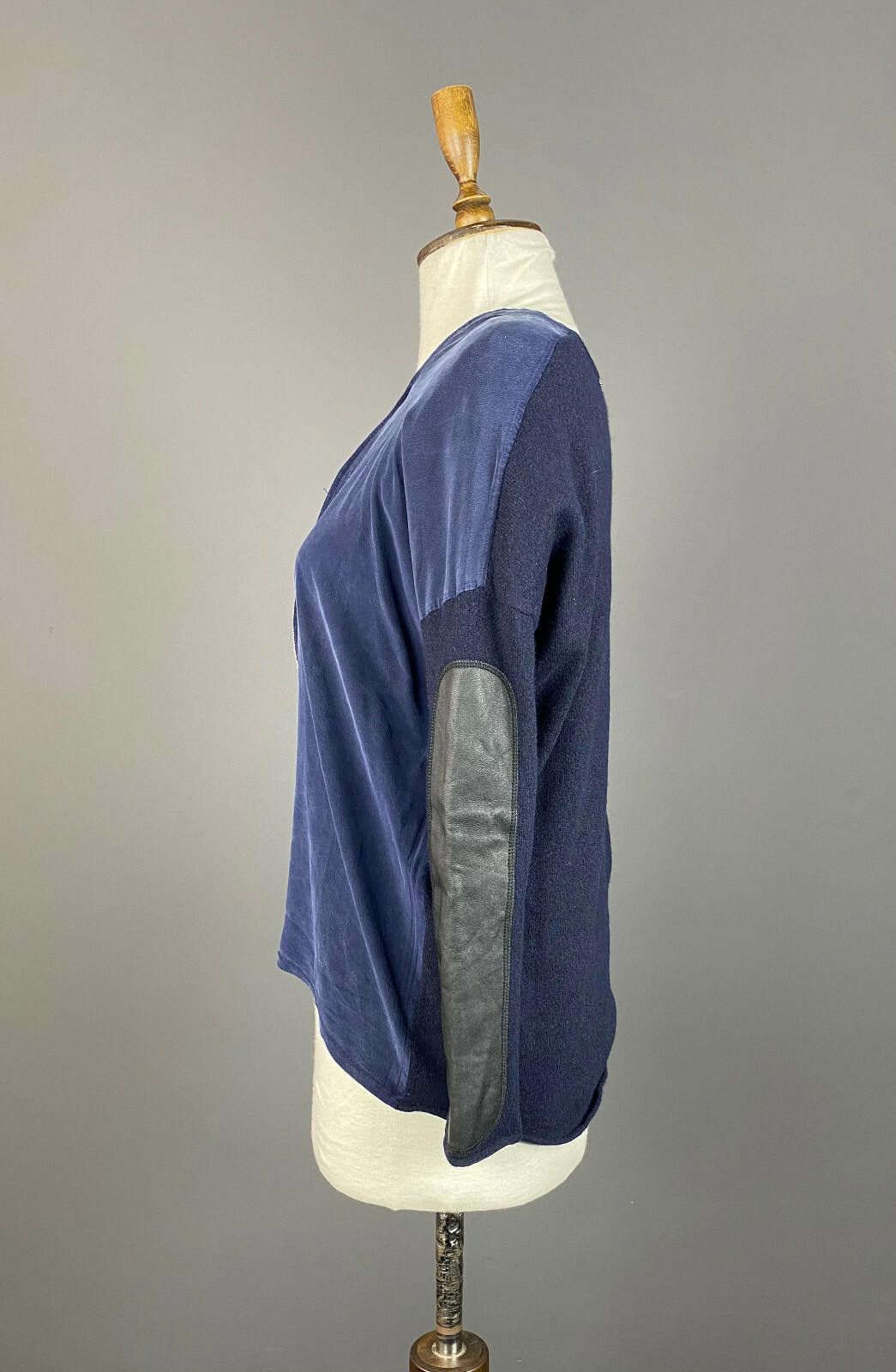 The Kooples The Kooples Sport Blue 1/4 Zip Leather Patch Sweater Size S Size S / US 4 / IT 40 - 4 Thumbnail
