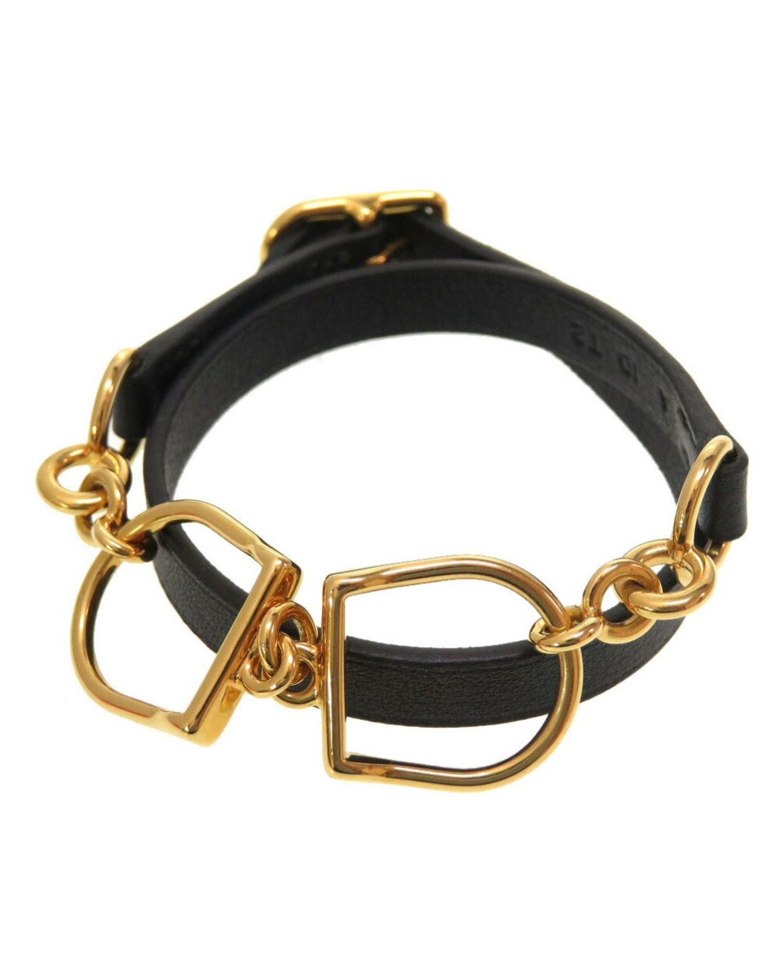 image of Exquisite Hermes Black Swift Leather Charm Bracelet, Women's