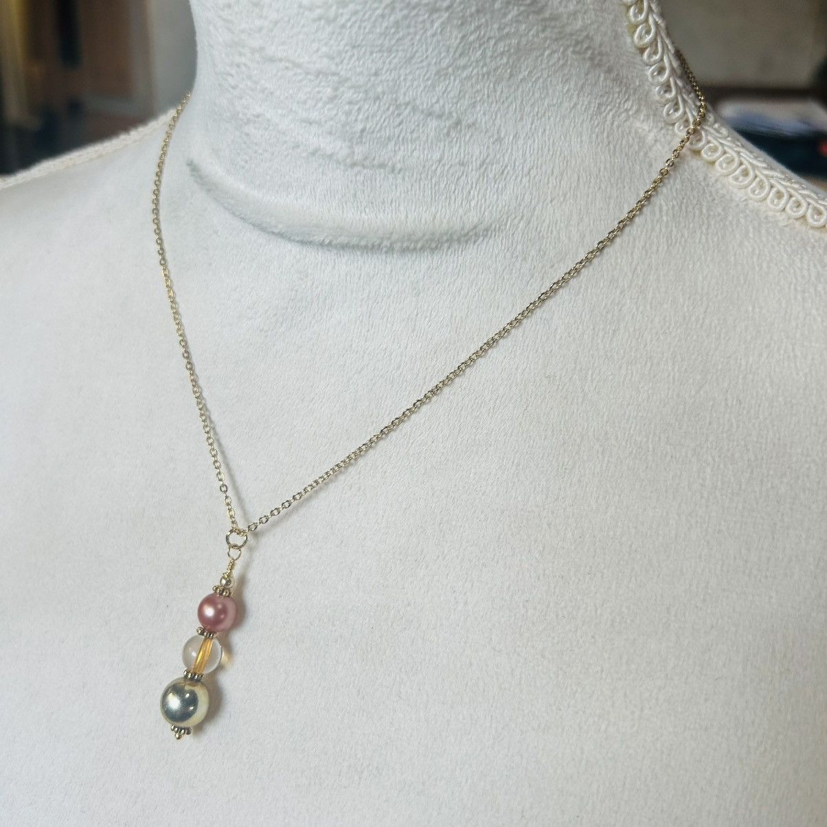 Handmade Handcrafted vintage bead drop pendant on chain necklace Size ONE SIZE - 4 Thumbnail