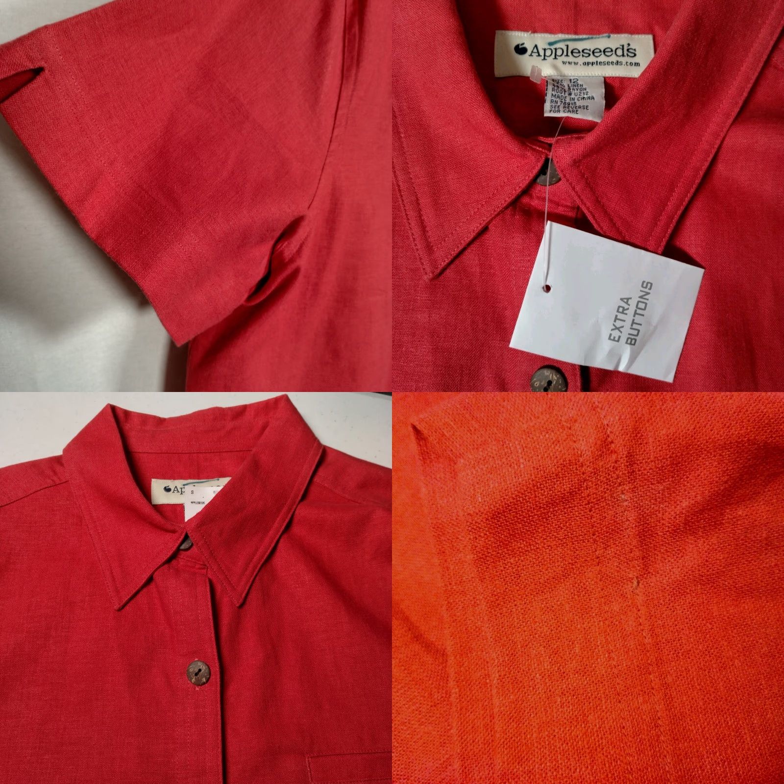 Vintage Appleseed's Blouse Women Size 12 Salmon Linen Rayon Short Sleeve Collared Button-Front Professional Business Casual Classic Capsule Wardrobe Womens Size XL / US 12-14 / IT 48-50 - 8 Thumbnail