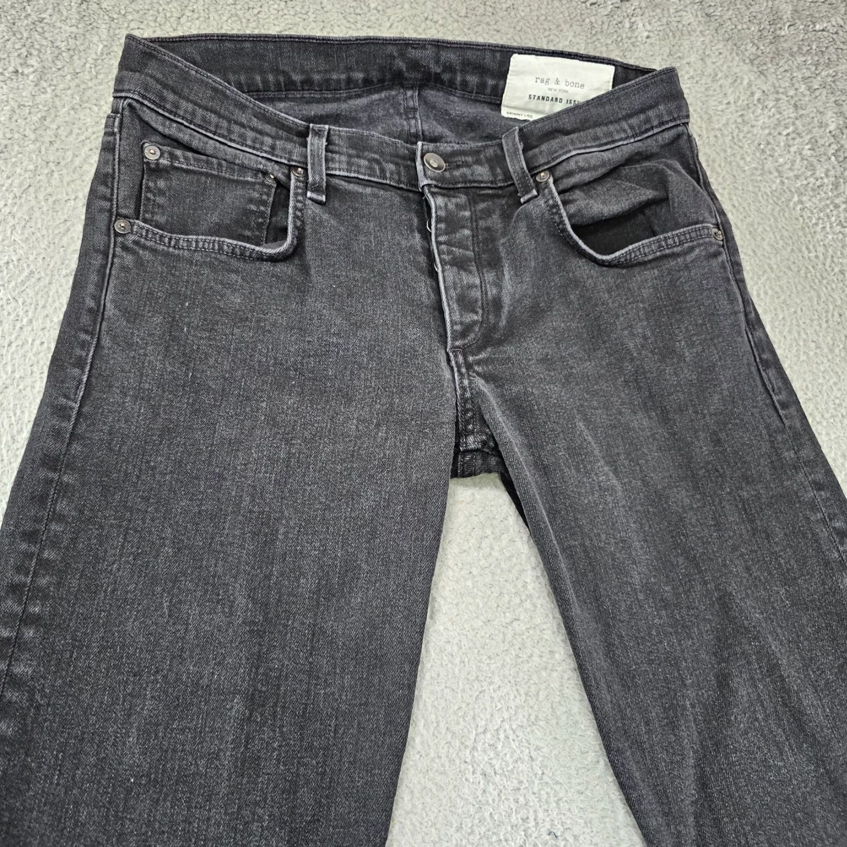 Rag & Bone Rag & Bone Jeans Mens 31x29 Black Skinny Leg Button Fly Stretch Denim Leather Logo 5-Pocket Mens Jeans Black Size US 31 - 2 Thumbnail