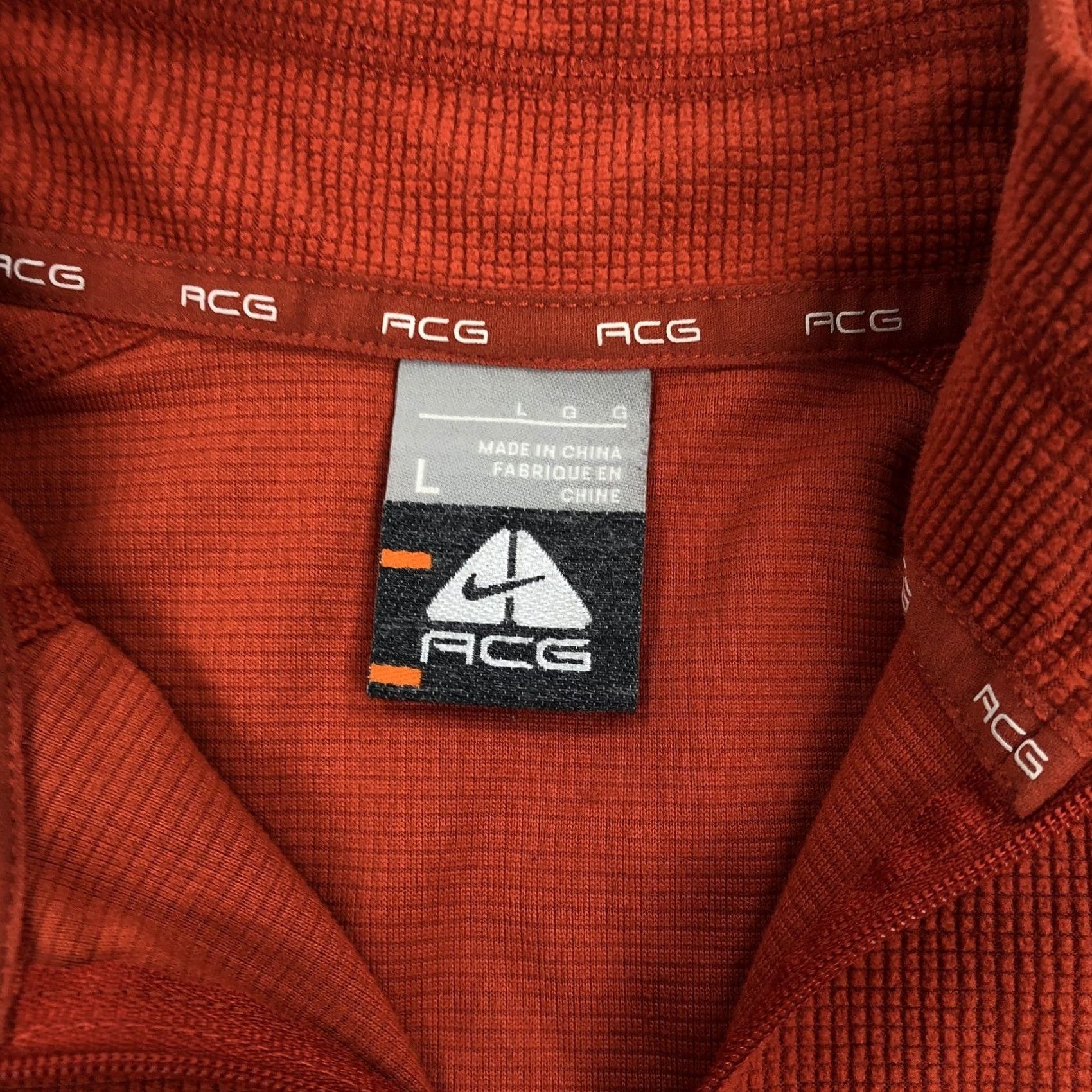 Nike ACG Nike ACG Pullover Top Mens L 1/4 Zip Fleece Grid Rust Orange Activewear Mock Neck Raglan Sleeve Size US L / EU 52-54 / 3 - 4 Thumbnail