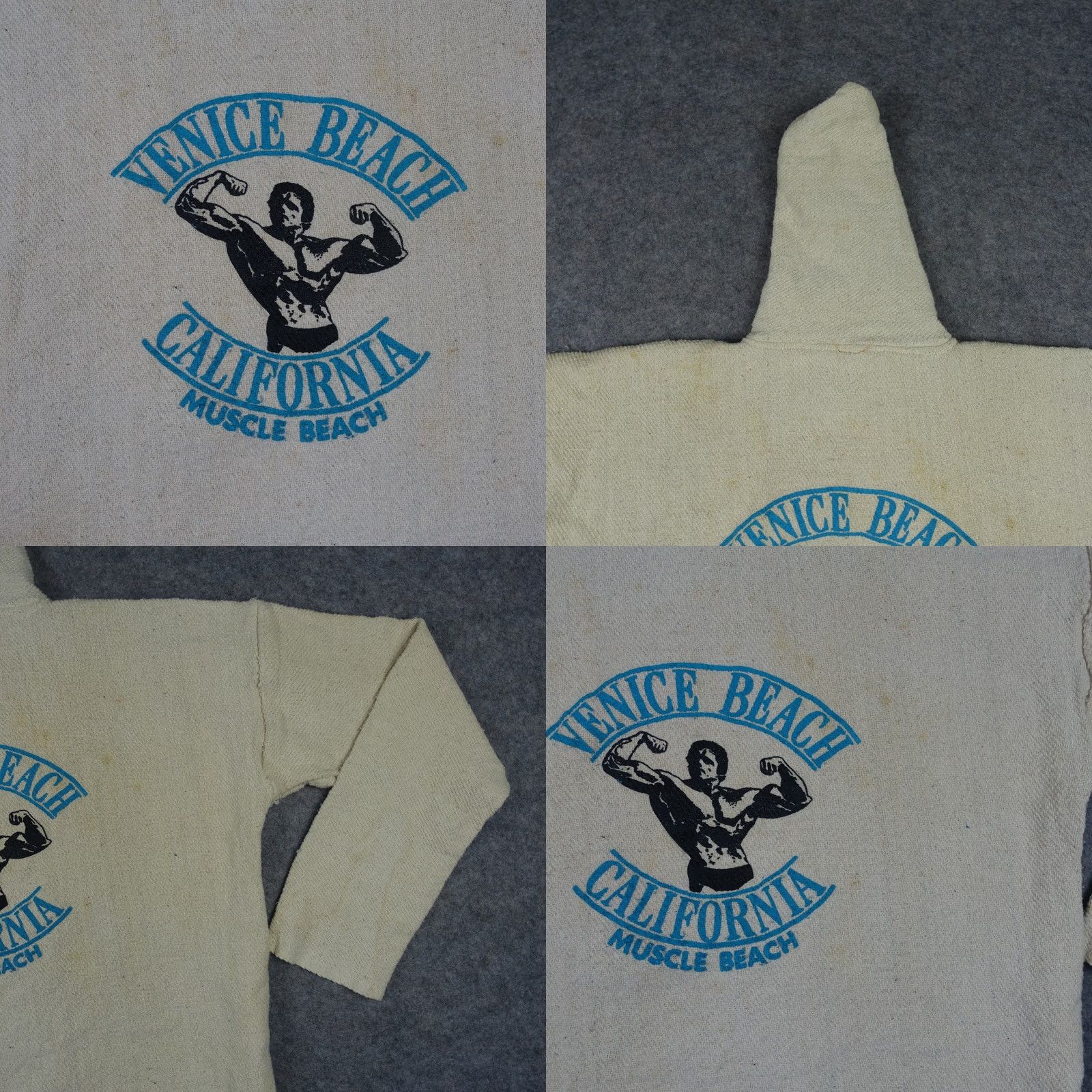 Vintage VINTAGE Venice Beach Hoodie Mens L Beige Cotton Hooded 90s Beach Sports Graphic Print PullOver Size US L / EU 52-54 / 3 - 9 Thumbnail