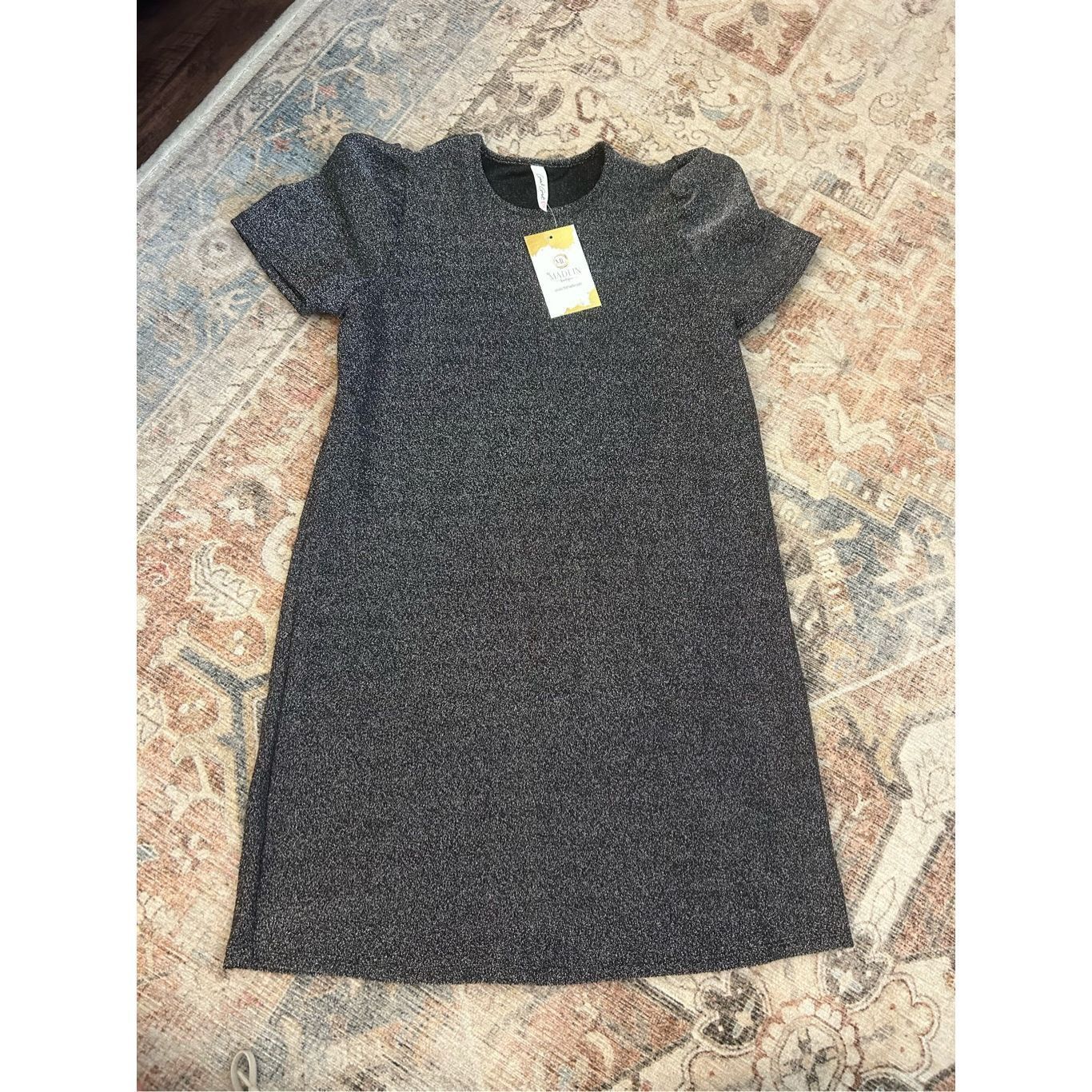 Other Good Girl NWT Silver Black Sparkle Holiday Dress Short Sleev Size ONE SIZE - 1 Thumbnail