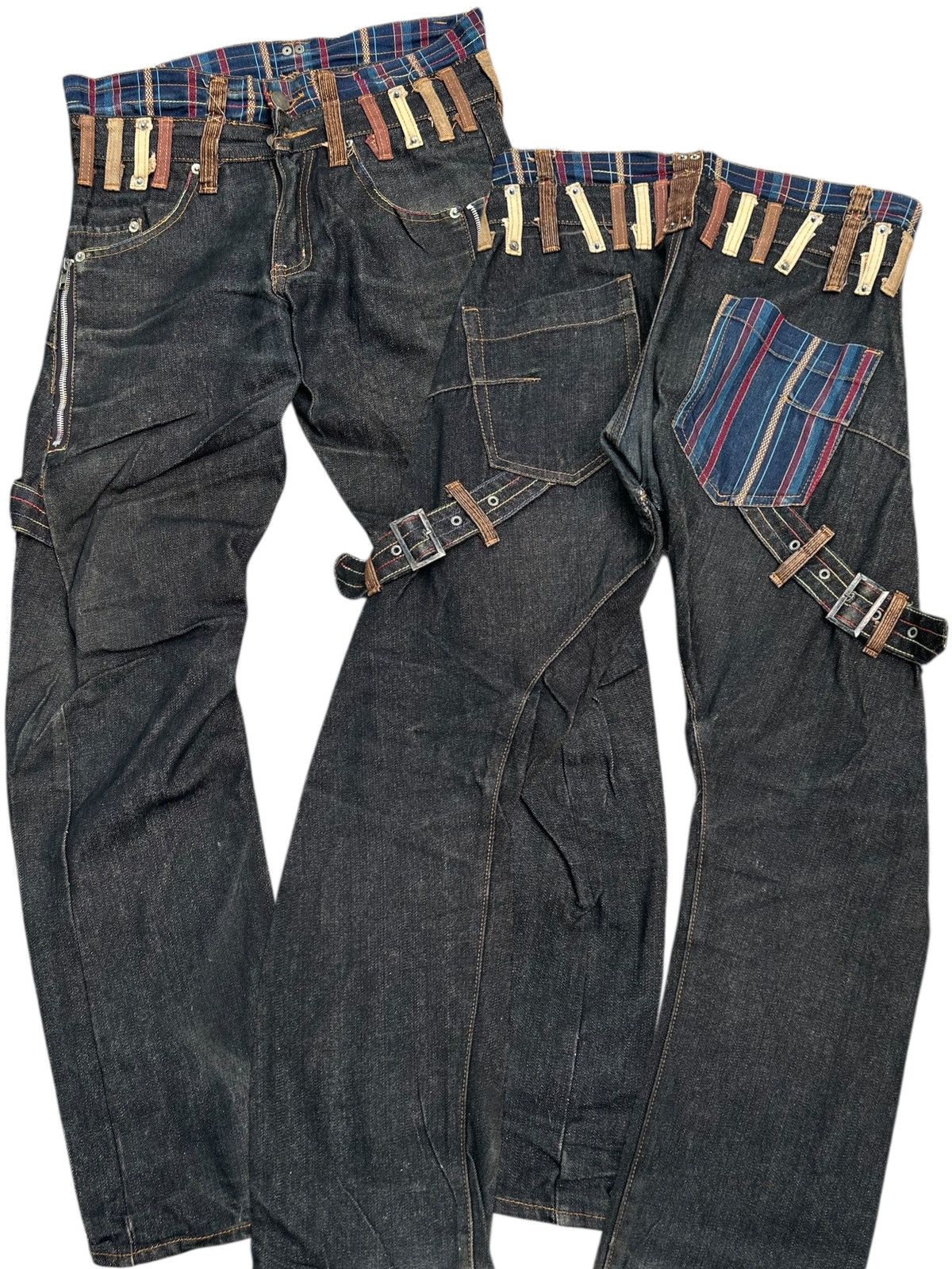 Japanese Brand × Kapital × Vintage Double Waist Japanese Punk Bondage Denim Jeans Size US 31 - 1 Thumbnail