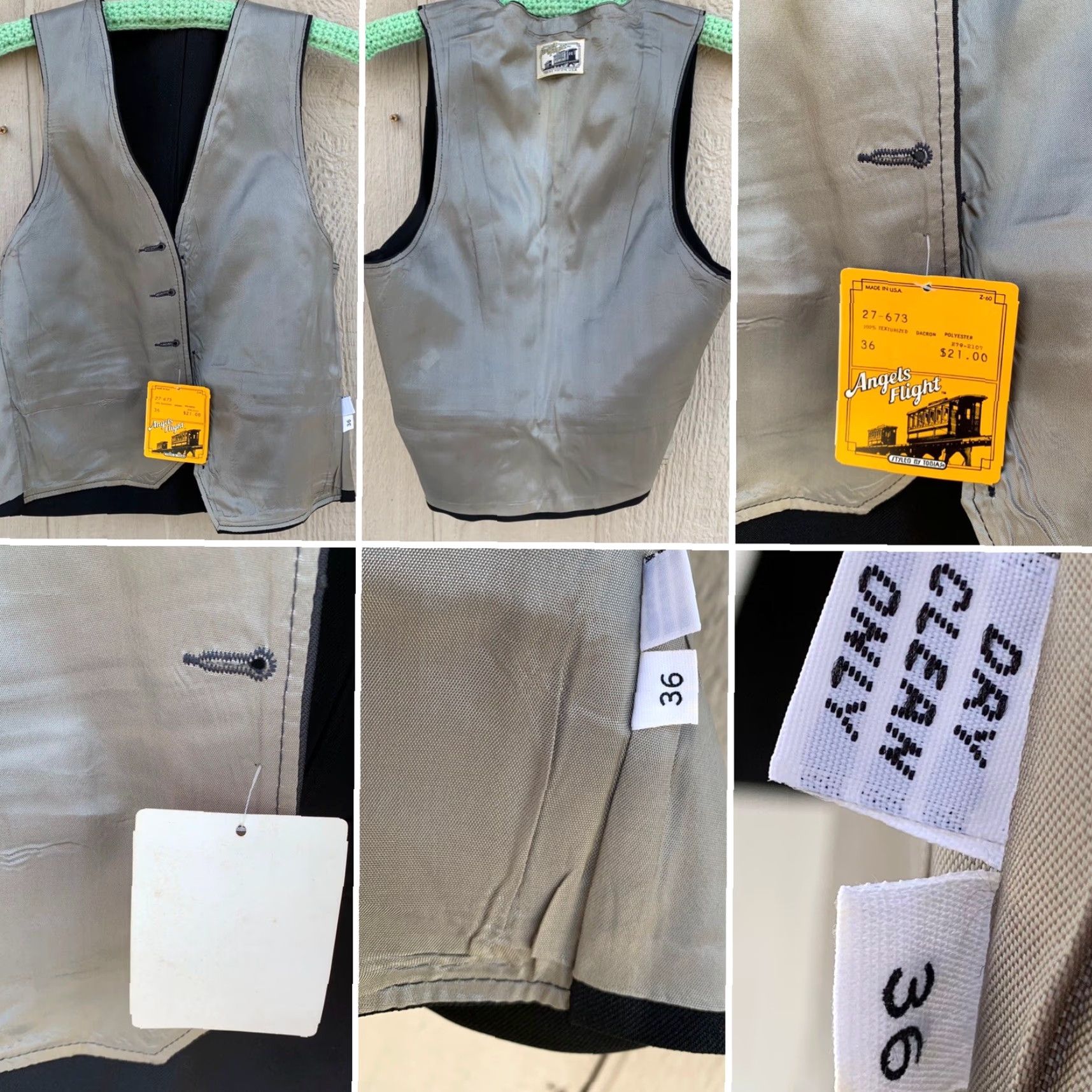 Vintage VINTAGE Angels FlightVest Mens 36 Black USA 70s 80s disco button lining holes tag original Size US XXS / EU 40 - 4 Thumbnail
