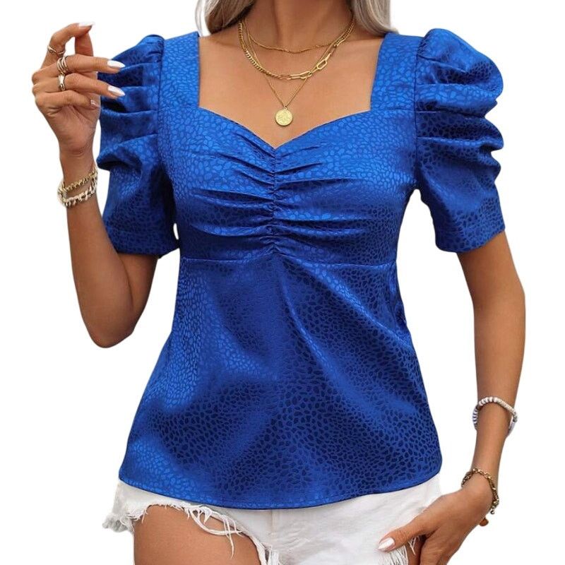 Shein Ruched Sweetheart Neckline Waist Cinched Shirt Blue, Size M Size M / US 6-8 / IT 42-44 - 1 Thumbnail