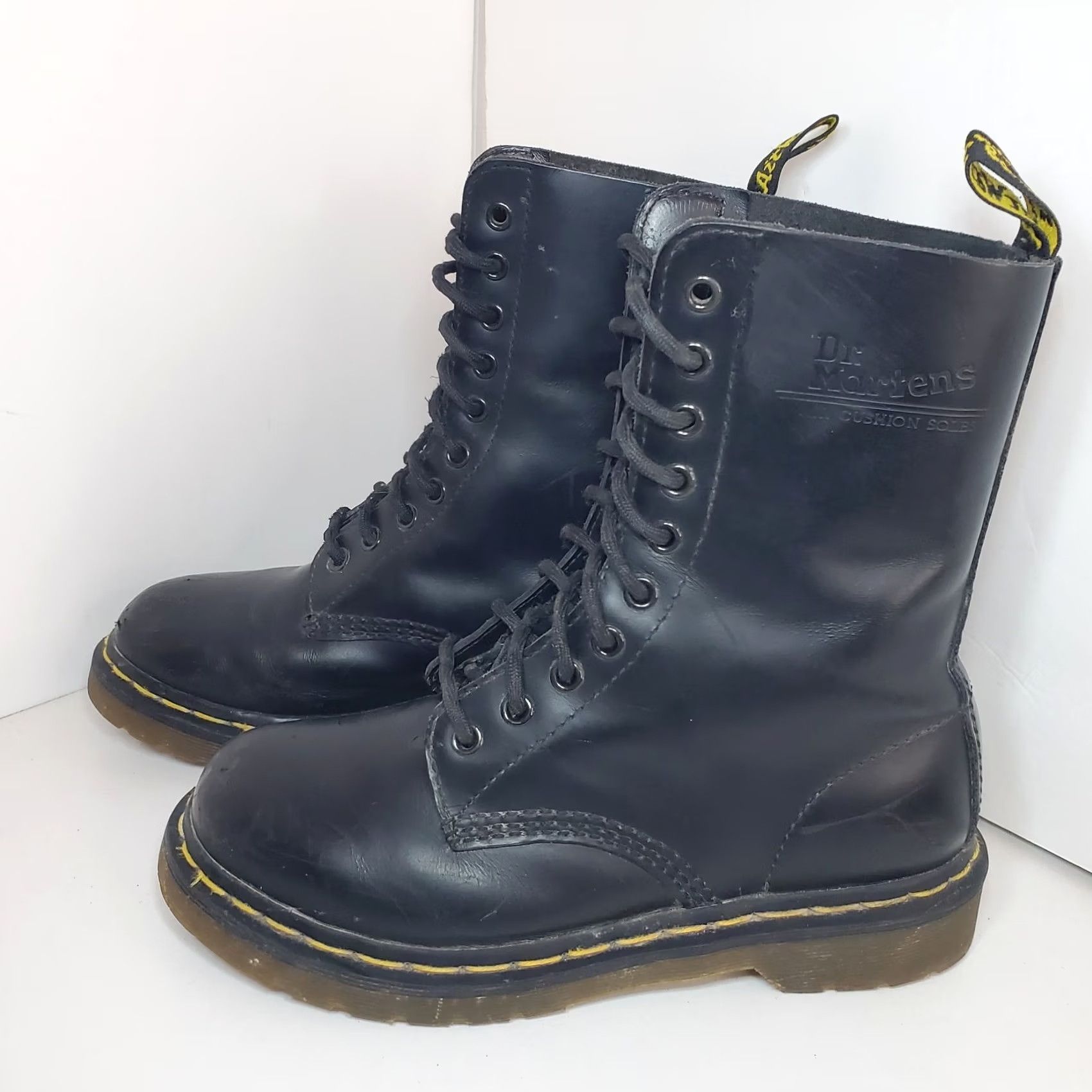 Dr. Martens Dr. Martens 1490 Smooth Leather 10 Eye Combat Boots Black Sz M6/W7 Womens Casual Leather 10 Eye Hole Grunge Punk 90s Band Army Moto Shoes Size US 7 / IT 37 - 3 Thumbnail