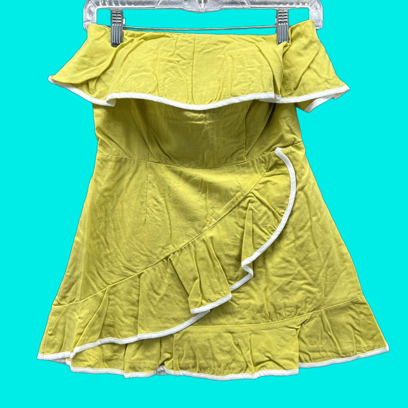 Vintage Tularosa Dress Womens XS Yellow Off Shoulder Ruffle Wrap Mini Summer Party Size XS / US 0-2 / IT 36-38 - 1 Thumbnail