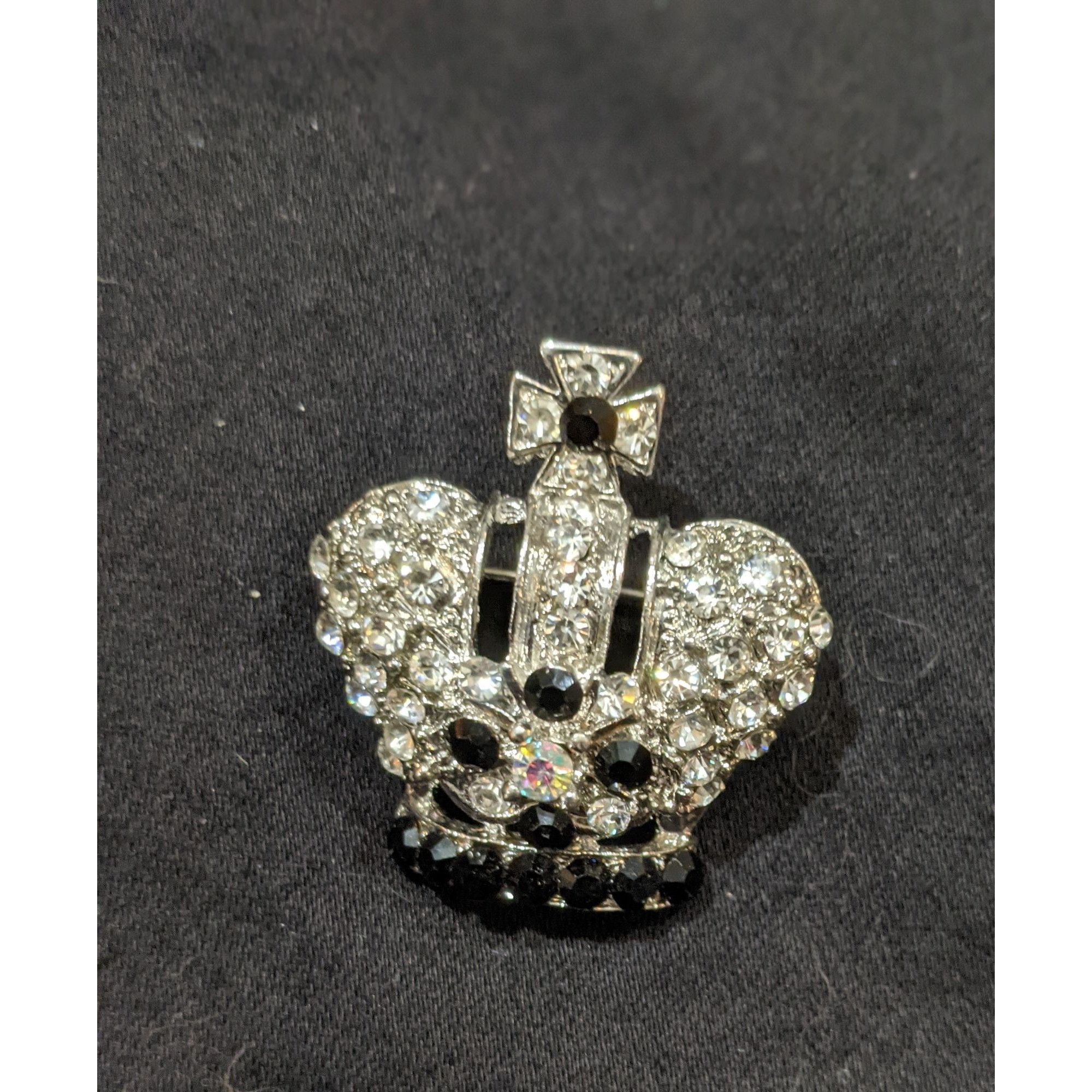 Other Silver And Black Rhinestone Crown Brooch Size ONE SIZE - 3 Thumbnail