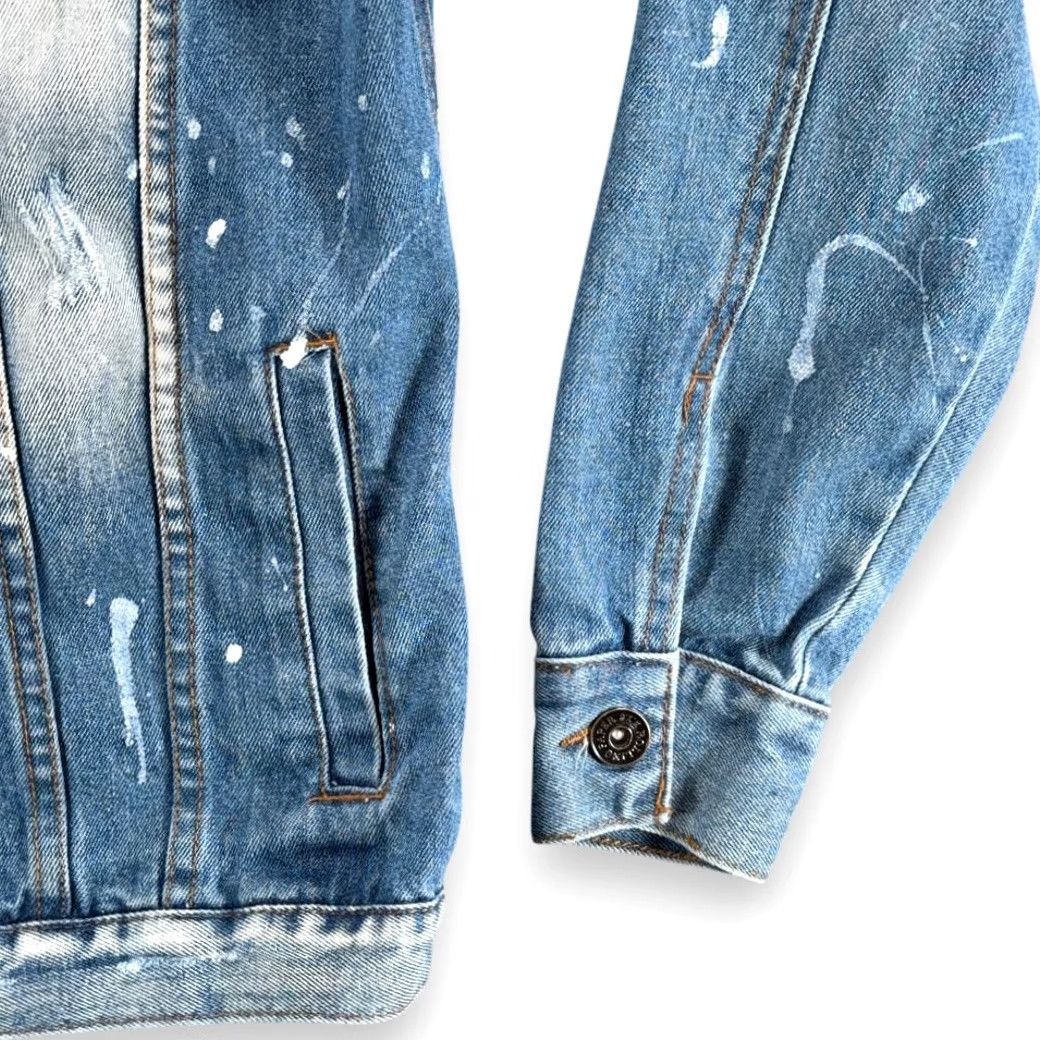 Denime Rolling Paper Jacket Mens LARGE Blue Jean Denim Distressed Splatter 90s Punk Retro Rock Casual Size Large Size US 33 - 7 Thumbnail