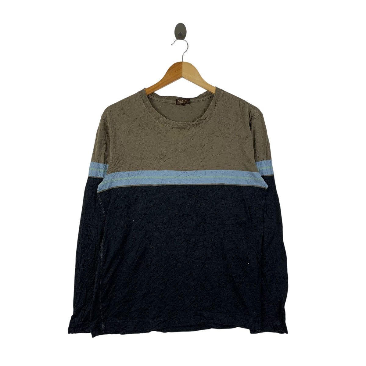 Paul Smith Paul Smith Collection LS Tee Olive Navy Stripe Panel Design Size US L / EU 52-54 / 3 - 1 Thumbnail
