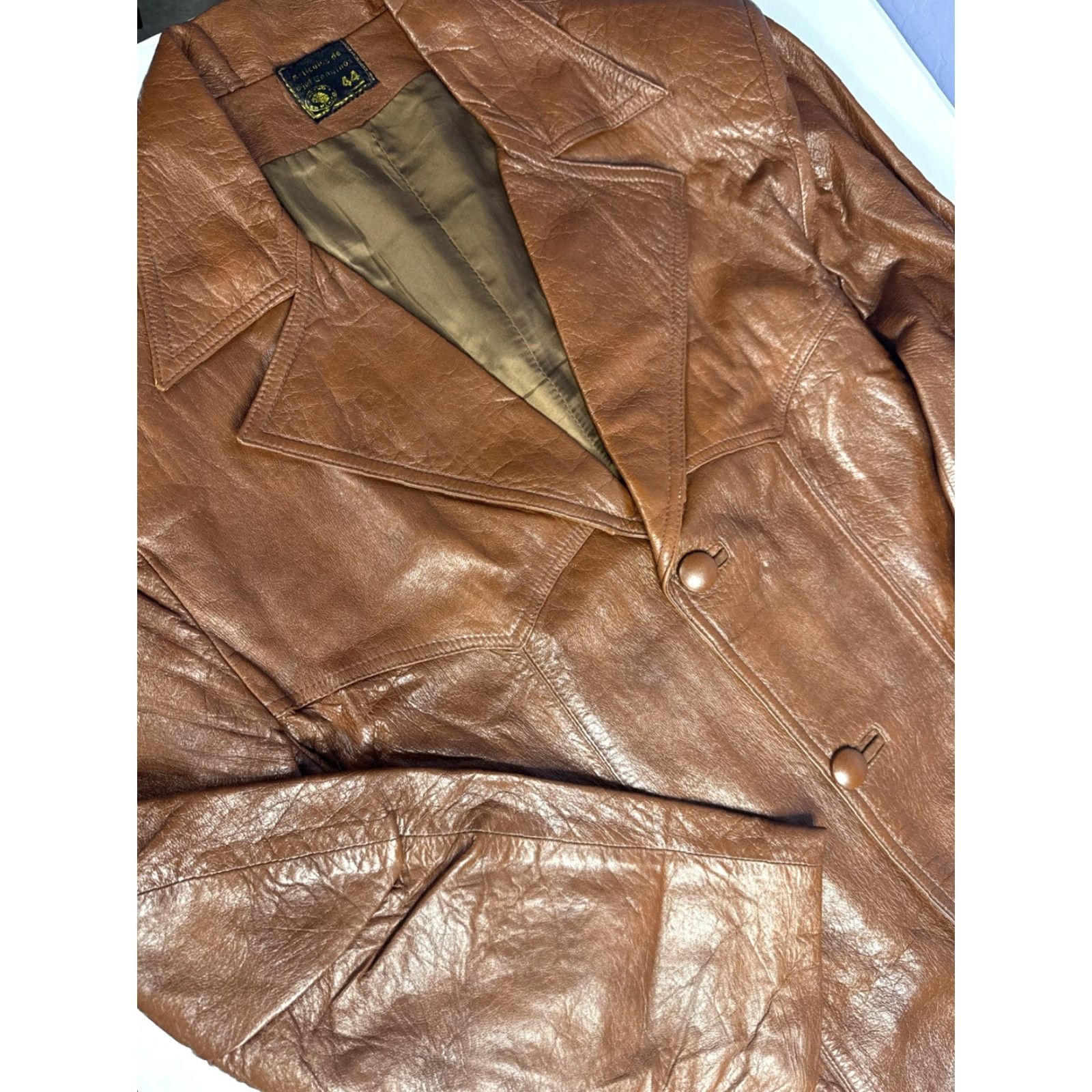 Vintage VINTAGE Brown Leather Blazer Sport Coat Jacket Made In Mexico Sz 44 Mens Regular Leather Blazer Sports Overcoat 44 Brown Mens Size 44R - 3 Thumbnail