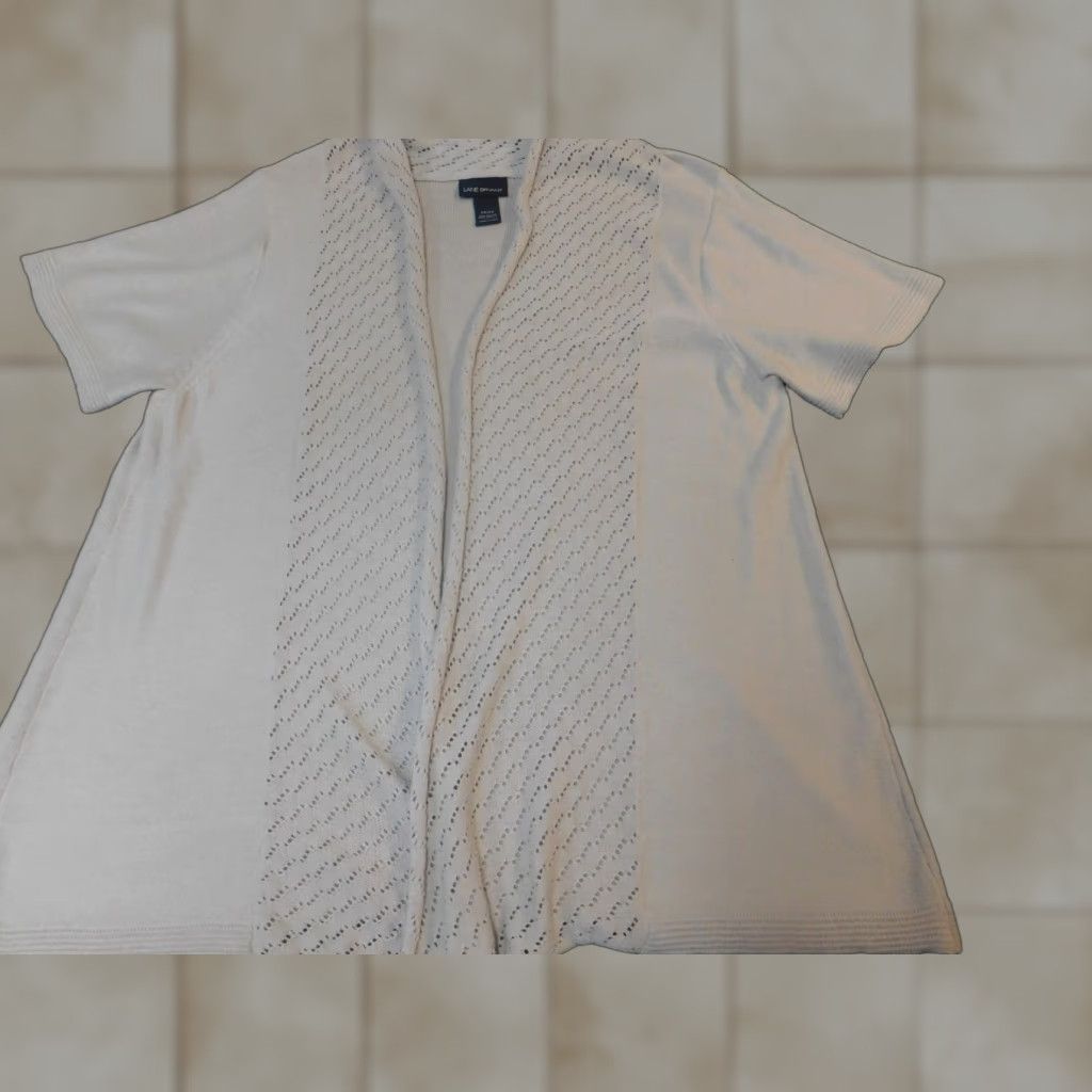 Vintage Lane Bryant Womens Cardigan Sweater 22 Beige Cotton Knit Crew Neck Zip Buttons Long Sleeve Regular 22 Women Size 3XL / US 20-22 - 1 Thumbnail