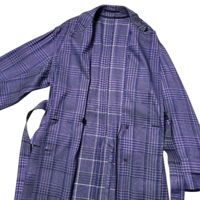 Dries Van Noten 🧿double-breasted belted coat in purple check Size US S / EU 44-46 / 1 - 3 Thumbnail