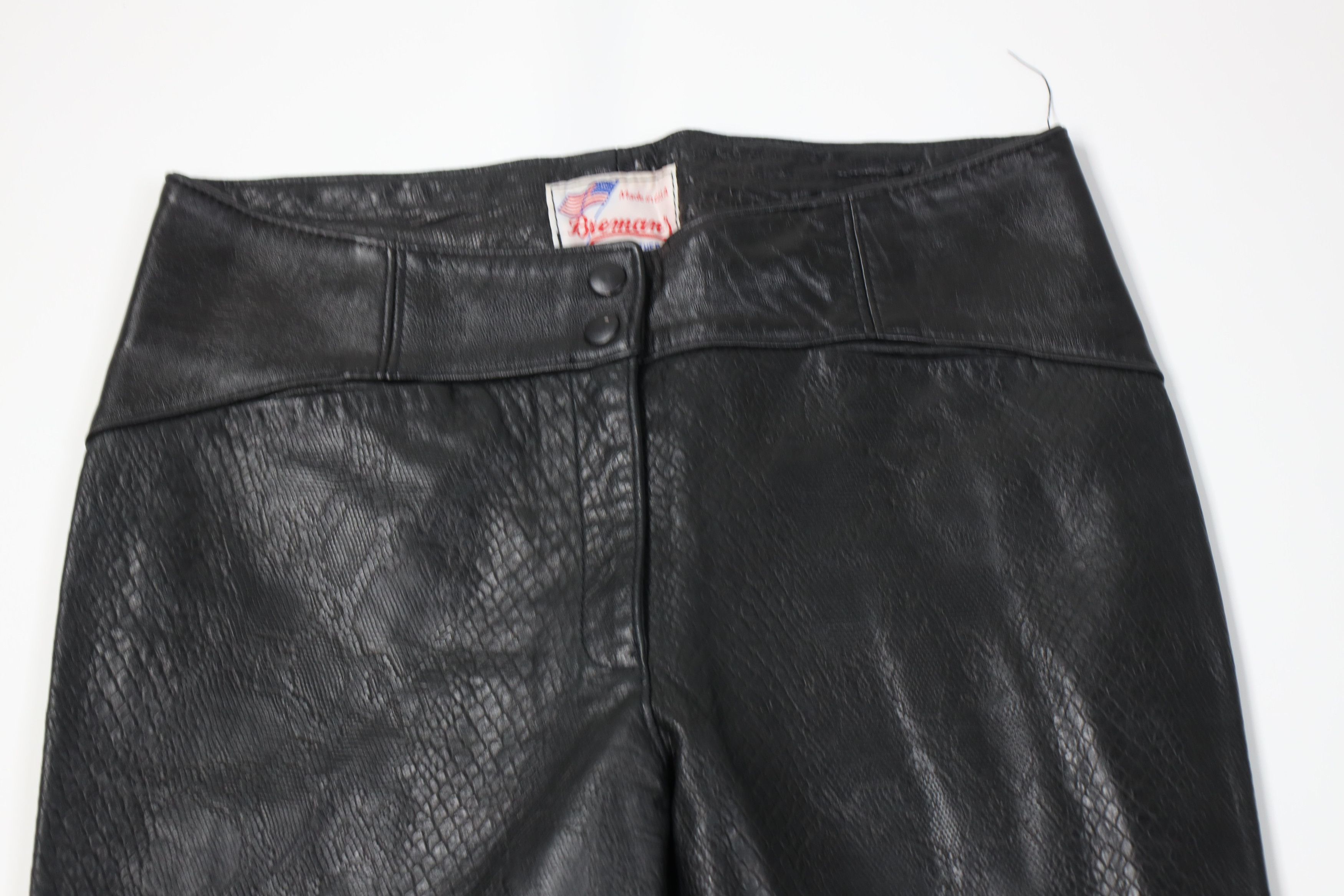 Vintage Vintage 90s Streetwear Leather Wide Leg Pants Black USA Size 32" / US 10 / IT 46 - 2 Thumbnail