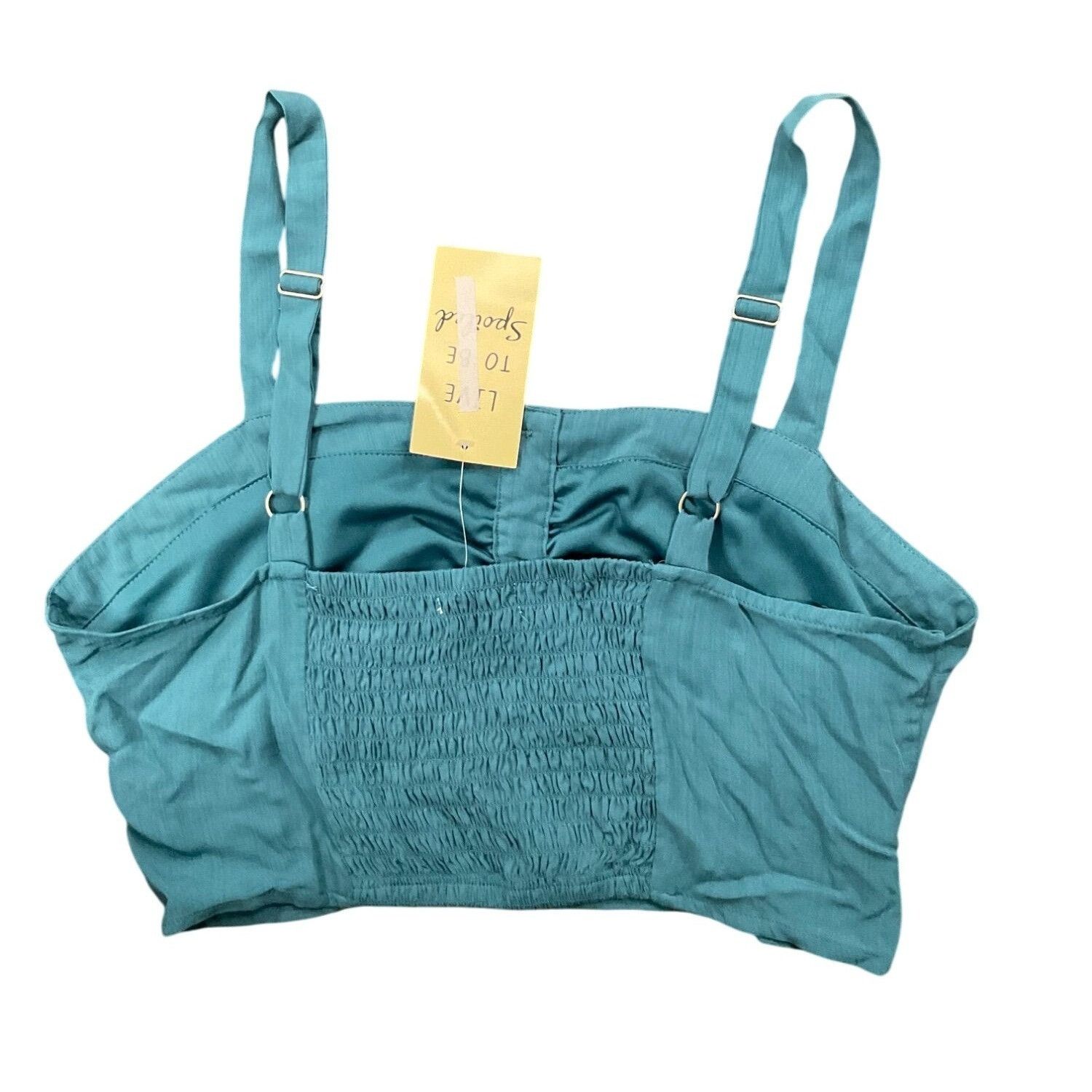 Other Womens Teal Cropped Button-Front Top With Adjustable Straps Size XL / US 12-14 / IT 48-50 - 3 Thumbnail