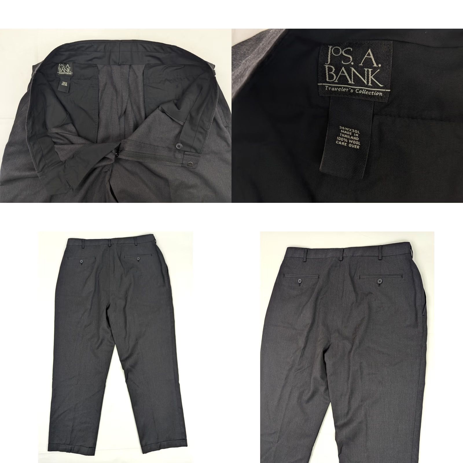 Jos. A. Bank Jos. A. Bank Traveler's 100% Wool Pleated Dress Pants Men 36x30 Gray Size US 36 / EU 52 - 8 Thumbnail