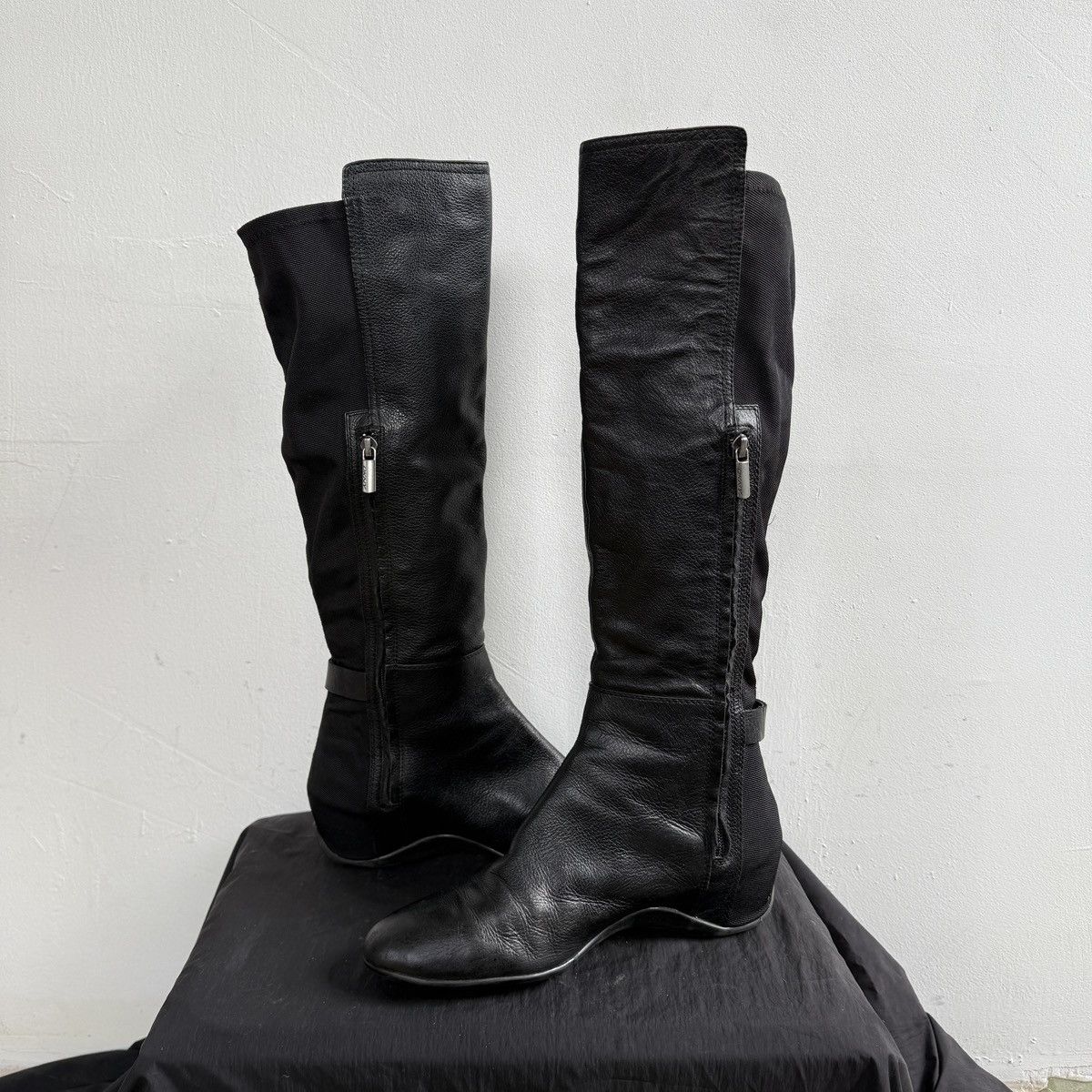 DKNY Archive 00's DKNY Wedge Knee High Leather Boots Racing Moto Size US 11 / IT 41 - 7 Thumbnail