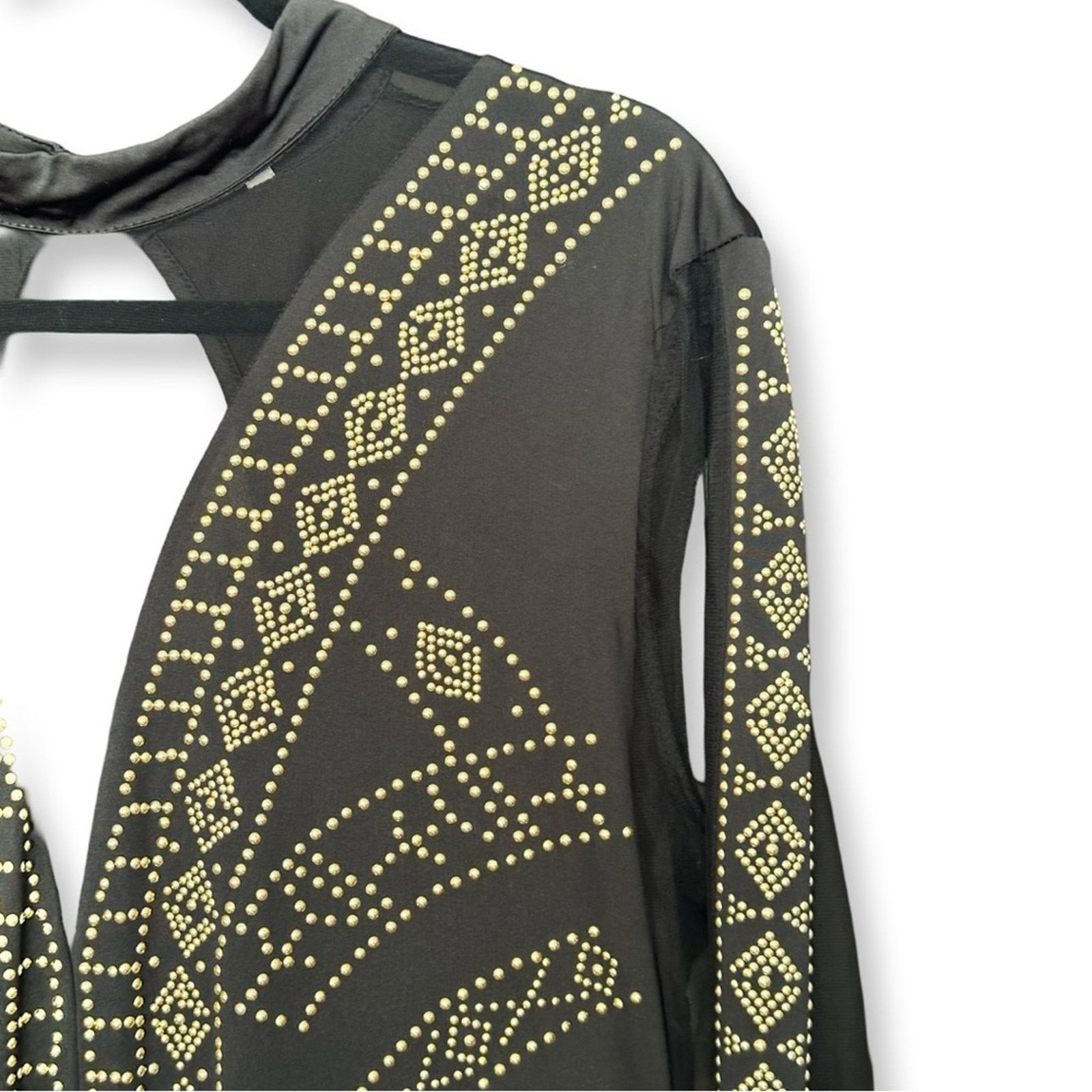 Loveless NWT Love Nation Black Gold Studded Sheer Sleeved Bodysuit Size 42" / US 20 - 5 Thumbnail