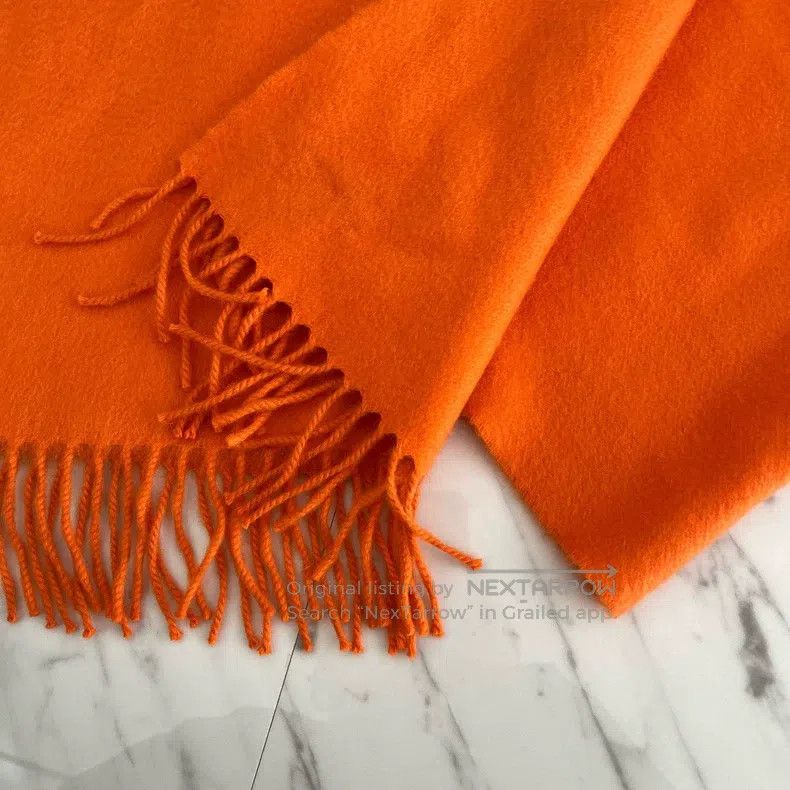 Hermes Hermes Orange cashmere fringed scarf Size ONE SIZE - 3 Thumbnail