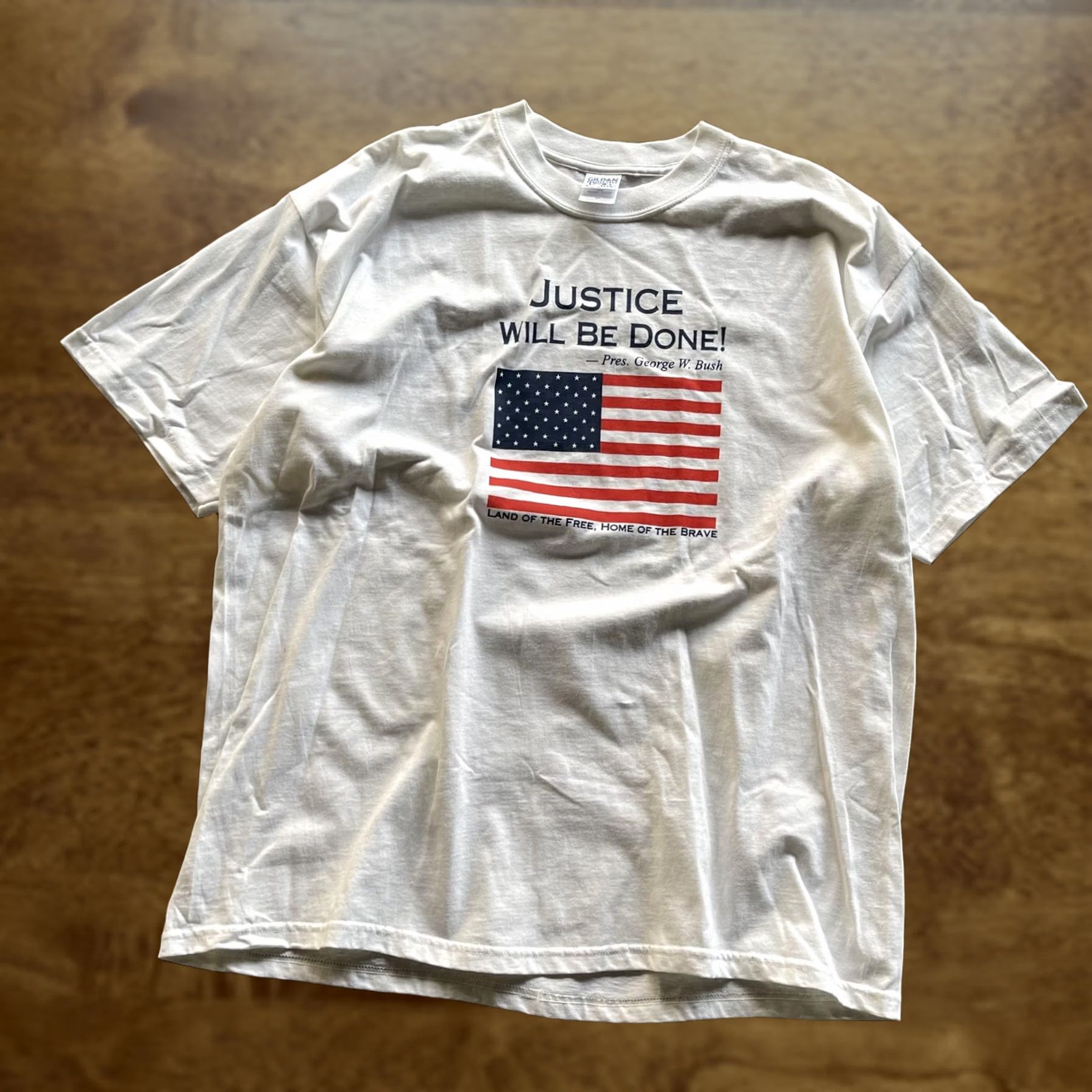 Gildan Justice Will Be Done George W Bush Shirt Mens 2XL White USA Flag Graphic Patriot Shirt Size US XXL / EU 58 / 5 - 1 Thumbnail
