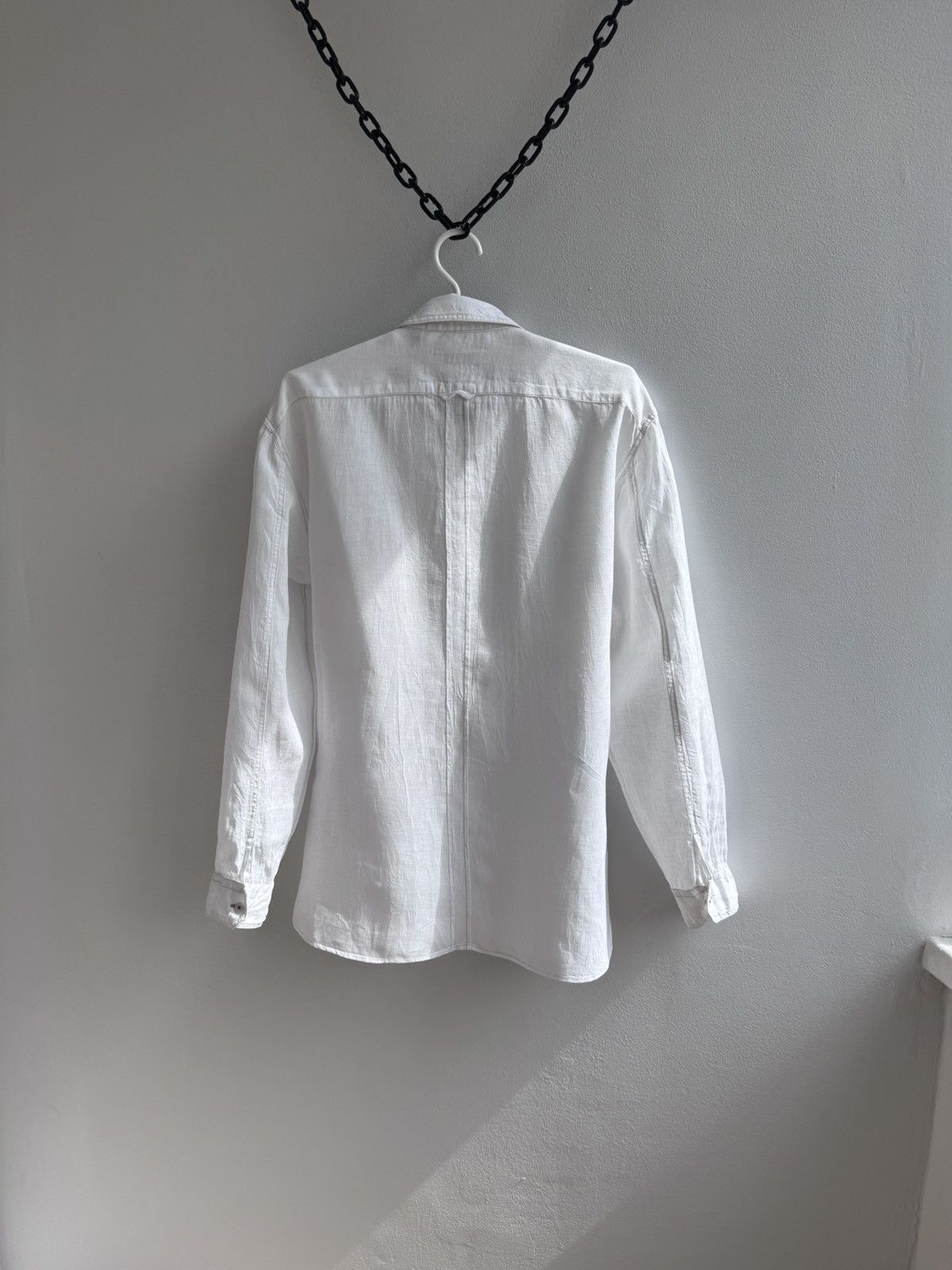 Burberry Burberry Brit White Linen Long Sleeve Pocket Shirt Luxury Size US M / EU 48-50 / 2 - 12 Thumbnail
