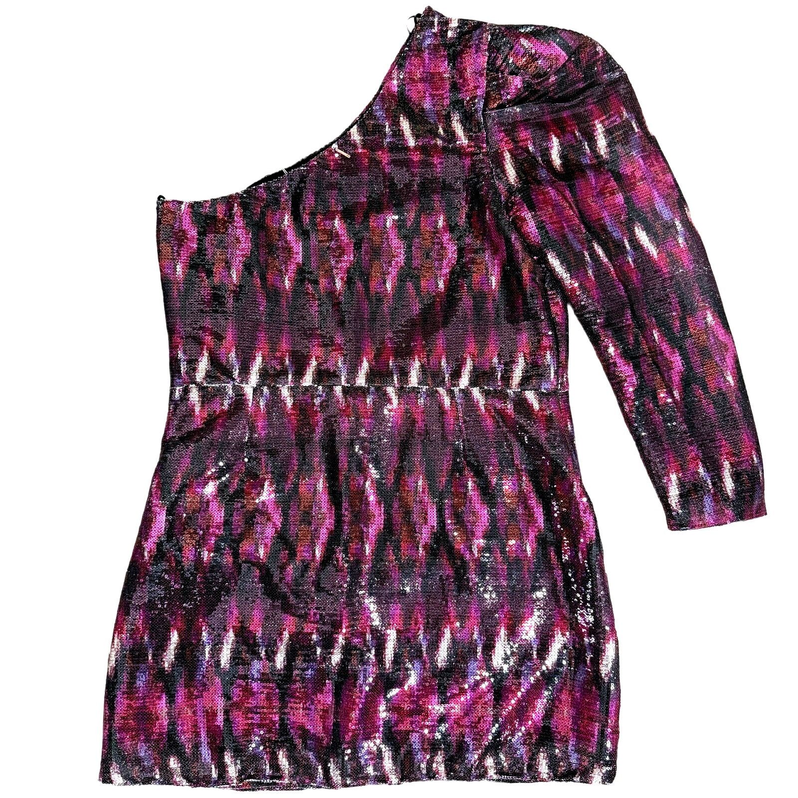 MISA Los Angeles Misa LA Nova One-Shoulder Sequin Minidress L Fuchsia Size L / US 10 / IT 46 - 4 Thumbnail