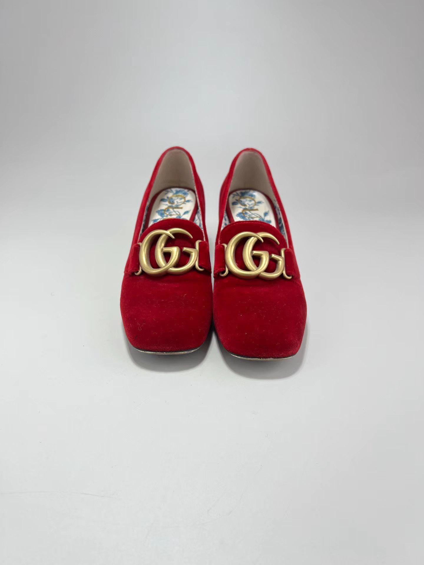 Gucci GUCCI Red Velvet GG Gold Heel Pumps Size US 7.5 / IT 37.5 - 2 Thumbnail