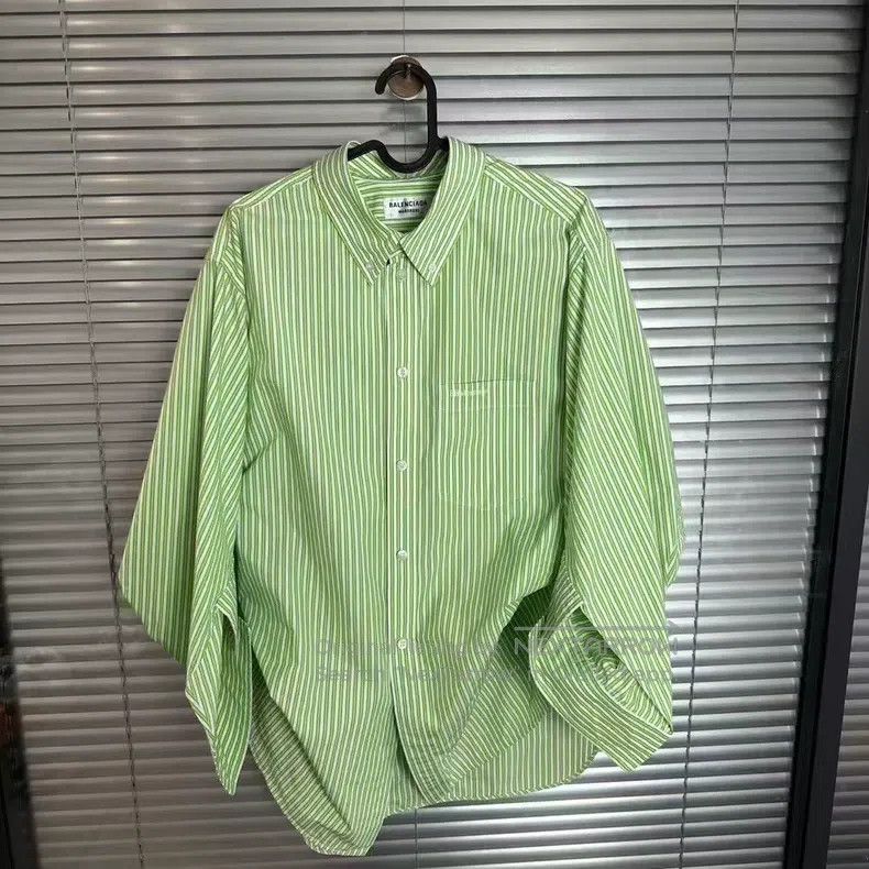 Balenciaga Balenciaga Green Striped Pleated Shirt Size XS / US 0-2 / IT 36-38 - 1 Thumbnail