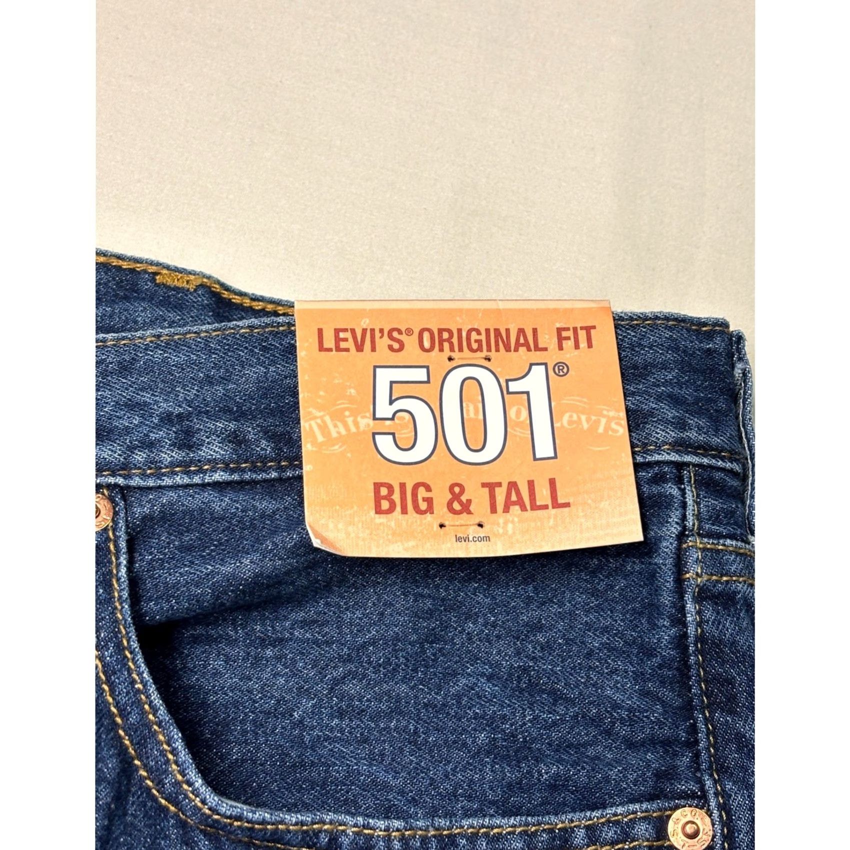 Levi's VINTAGE? No — Levi's 501 Original Fit Big & Tall Jeans Mens 48x30 Dark Wash Blue Button Fly Straight 501 Series Denim Cotton 5-Pocket Size US 32 / EU 48 - 3 Thumbnail