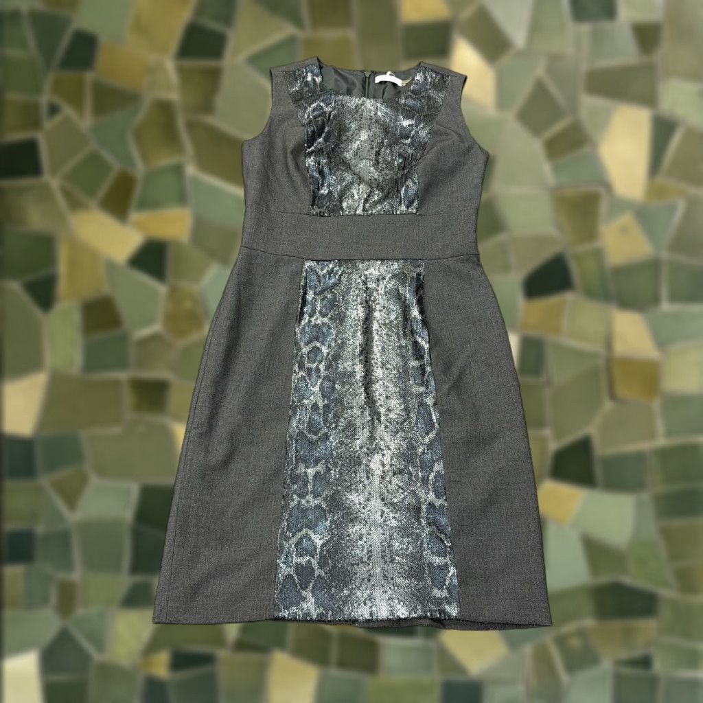 Calvin Klein Calvin Klein Dress Womens 4 Gray Animal Print Sequin Sheath Knee Length Career Dress Shopper/Shirt? Size S / US 4 / IT 40 - 1 Thumbnail