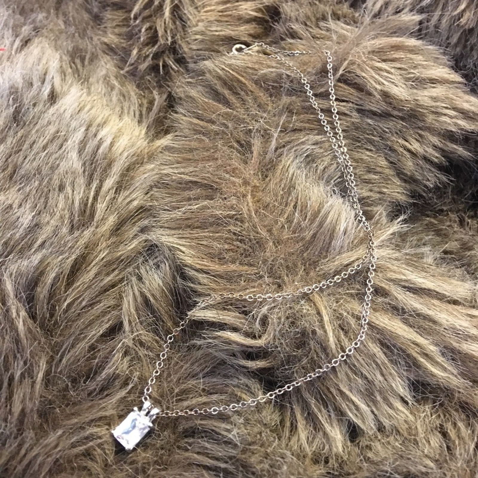Vintage Vintage square cut cz pendant silver plated chain Size ONE SIZE - 9 Thumbnail