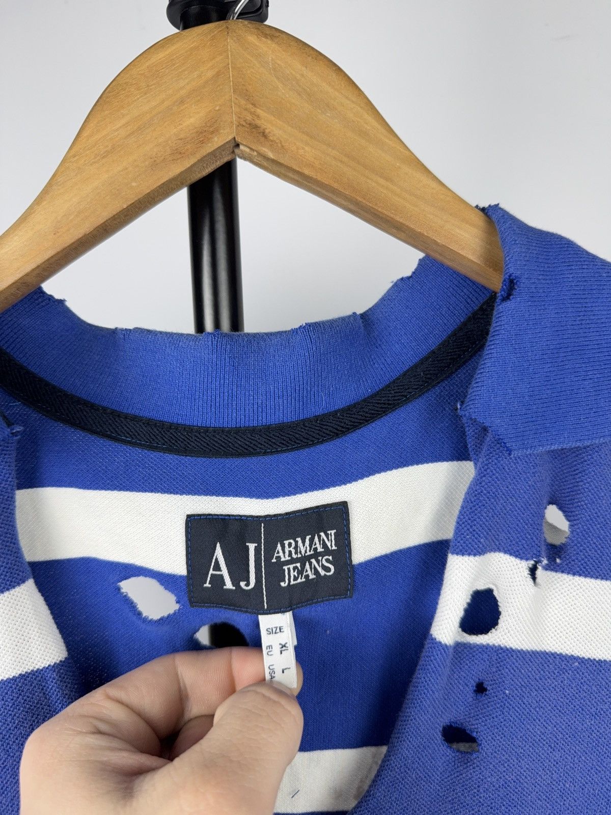 Armani Vintage 90s Armani Jeans Distressed Striped Polo Vest Y2K Size US L / EU 52-54 / 3 - 4 Thumbnail