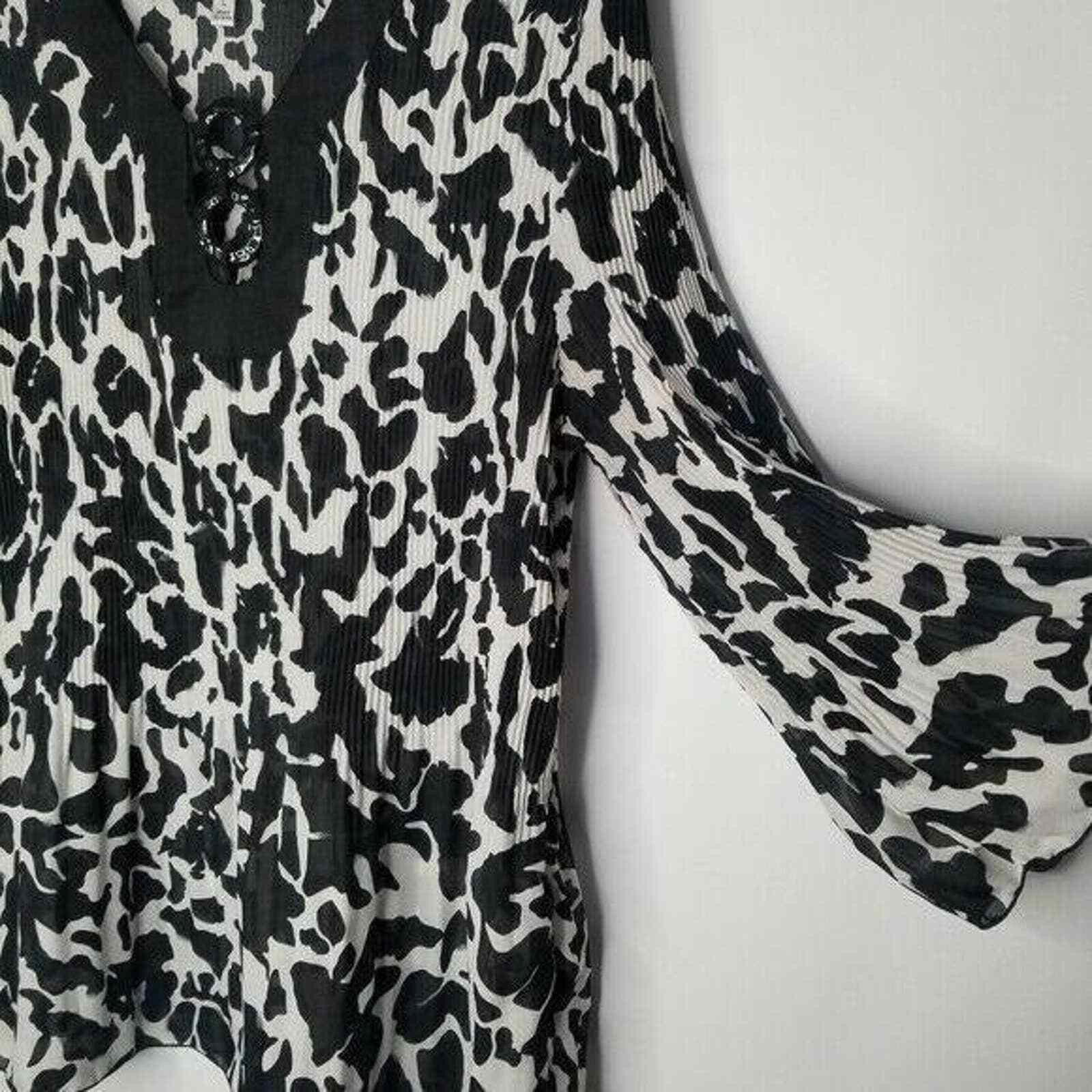 Nicole Club Nicola Blouse Bell Sleeved Thin Sheer Top Shirt Black White Size L / US 10 / IT 46 - 4 Thumbnail