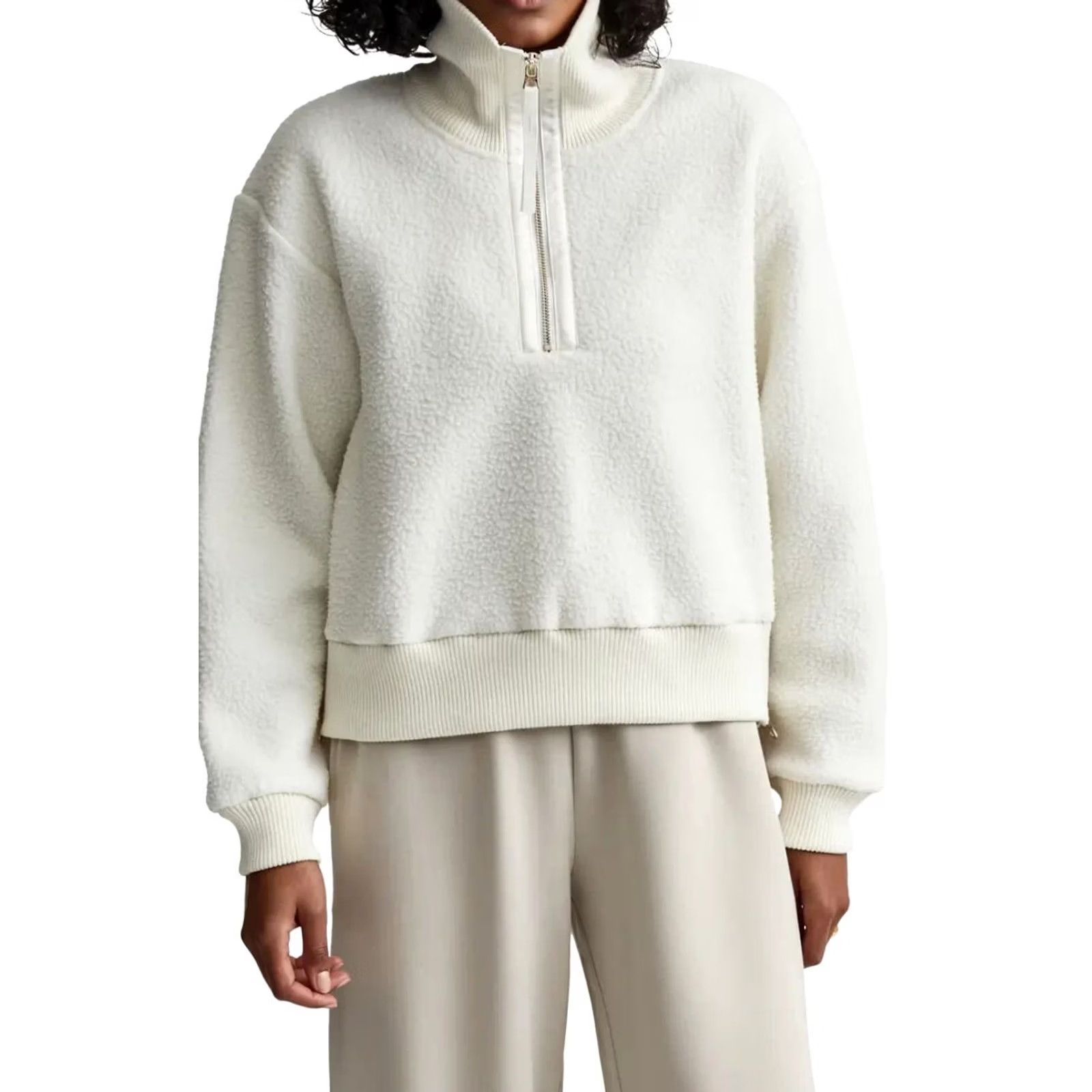 Varley Varley Roselle Sweatshirt Women L Sweater Fleece Half Zip Mock Pullover Egret Size L / US 10 / IT 46 - 2 Thumbnail