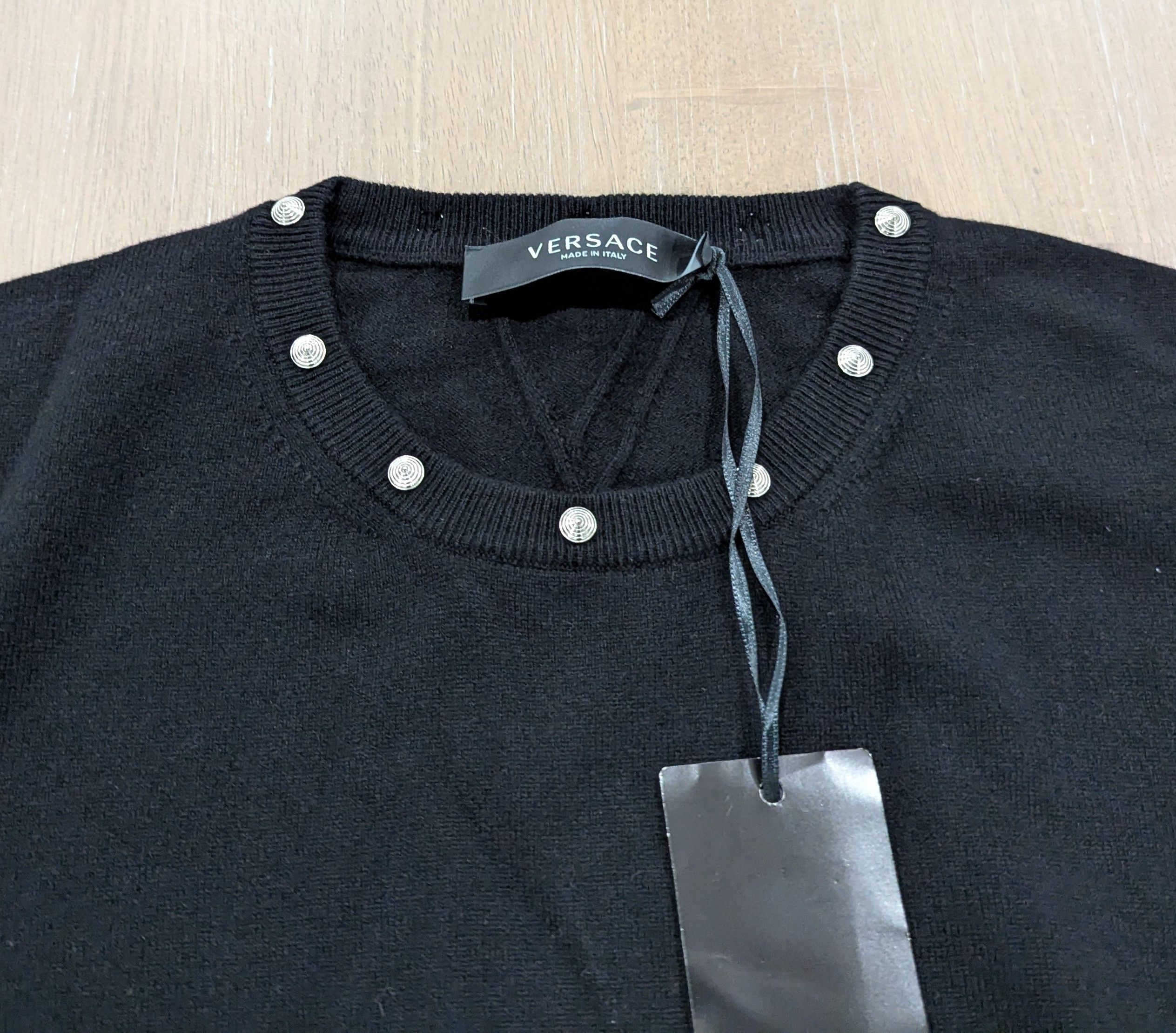 Versace VERSACE Studded Virgin Wool Crewneck Sweater Black 48 Medium Size US M / EU 48-50 / 2 - 2 Thumbnail