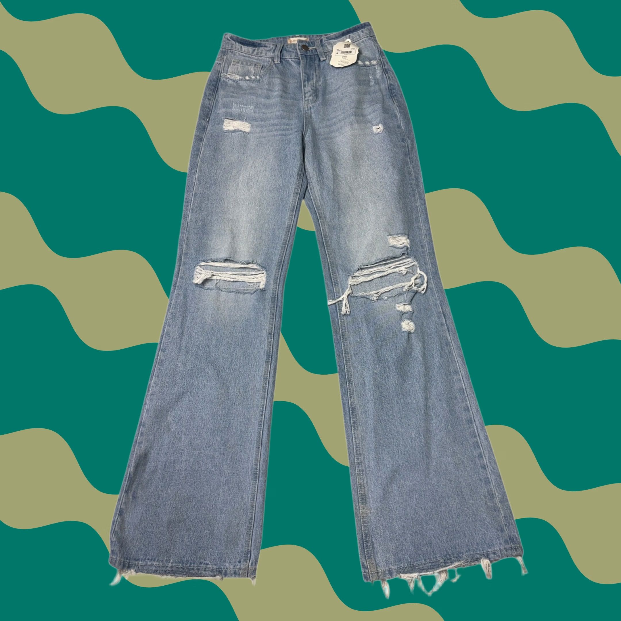 Vintage Altar State Jeans Womens Size 25X33 Wide Leg Light Wash Distressed NWT Size 42" / US 20 - 1 Thumbnail