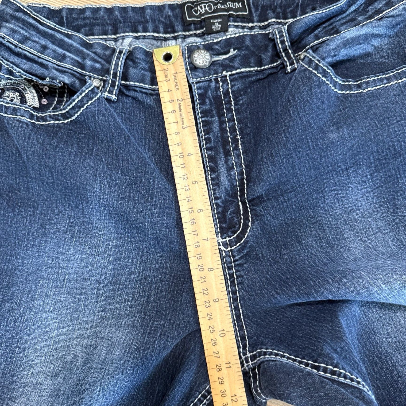 Vintage VINTAGE Cato Womens Jeans Bootcut Size 16 Blue Denim Cotton Blend Embroidered Pockets Size 38" / US 16 / IT 52 - 6 Thumbnail