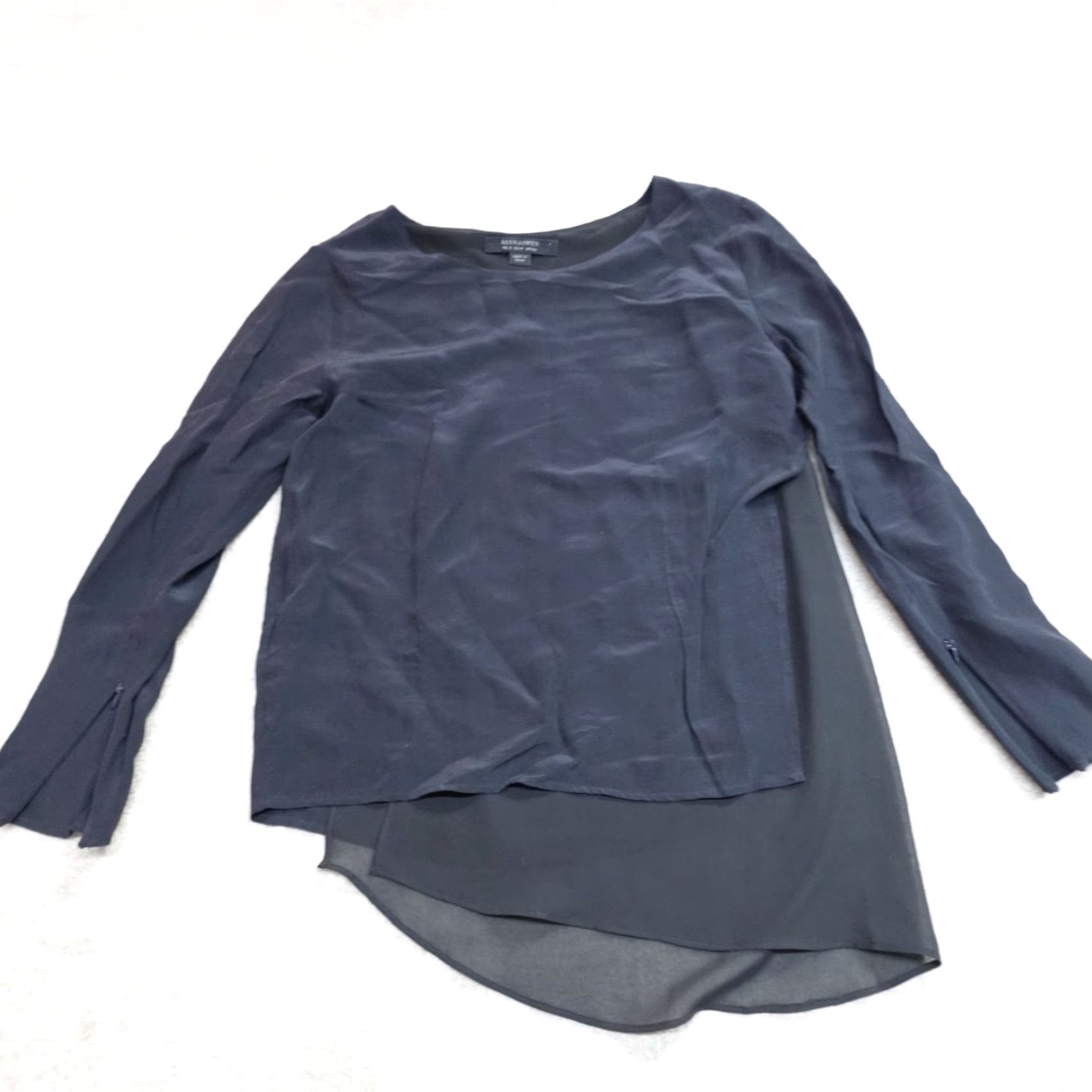 Allsaints AllSaints Roder Top Blouse Silk Blend Black Long Sleeve Zip 0 Women Regular Size 0"" Size XS / US 0-2 / IT 36-38 - 3 Thumbnail