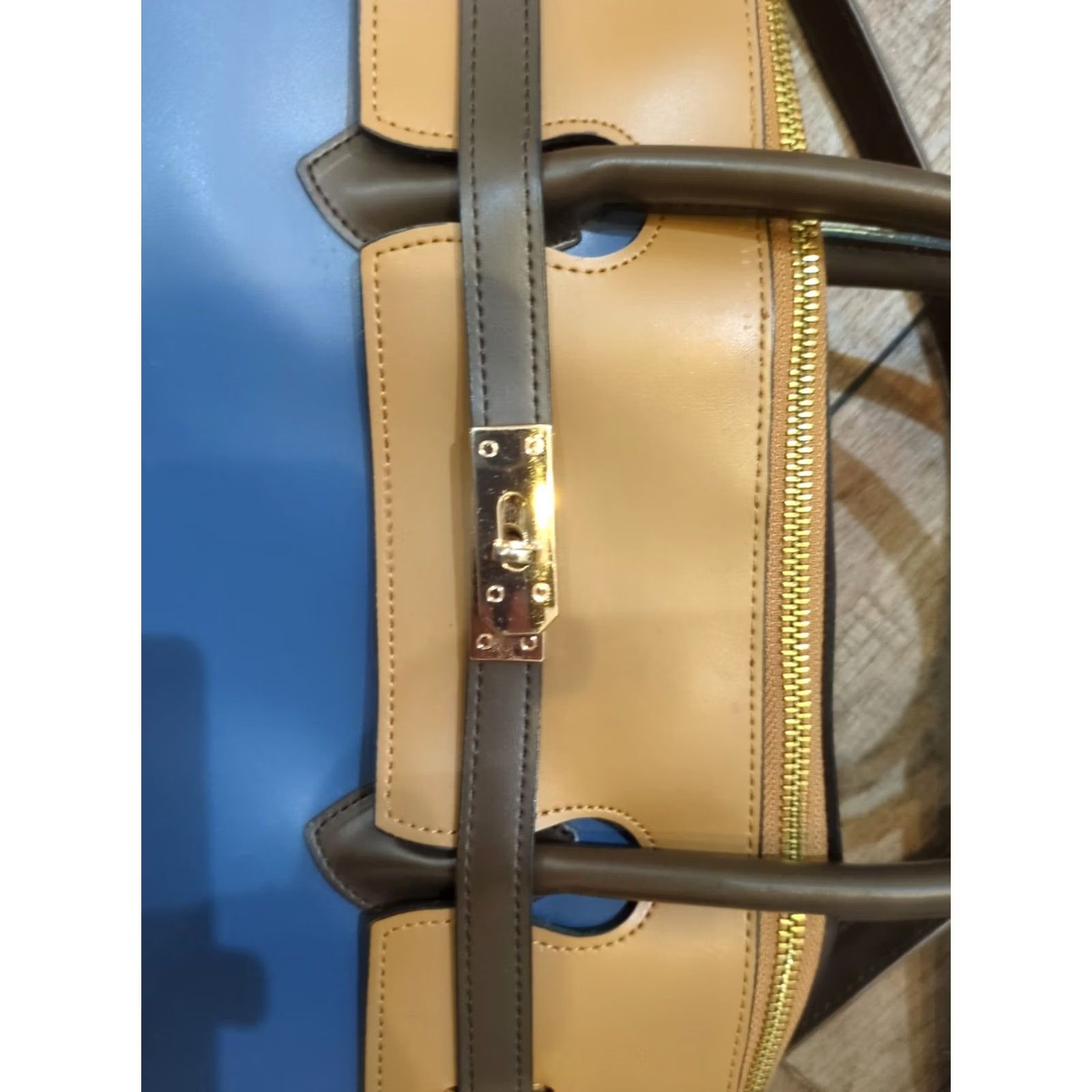 Vintage Gunas vegan leather navy purse handbag Shoulder Strap Large Women Navy Brown Gold 15in 11in 10in Detachable Strap Vintage: No Size ONE SIZE - 2 Thumbnail