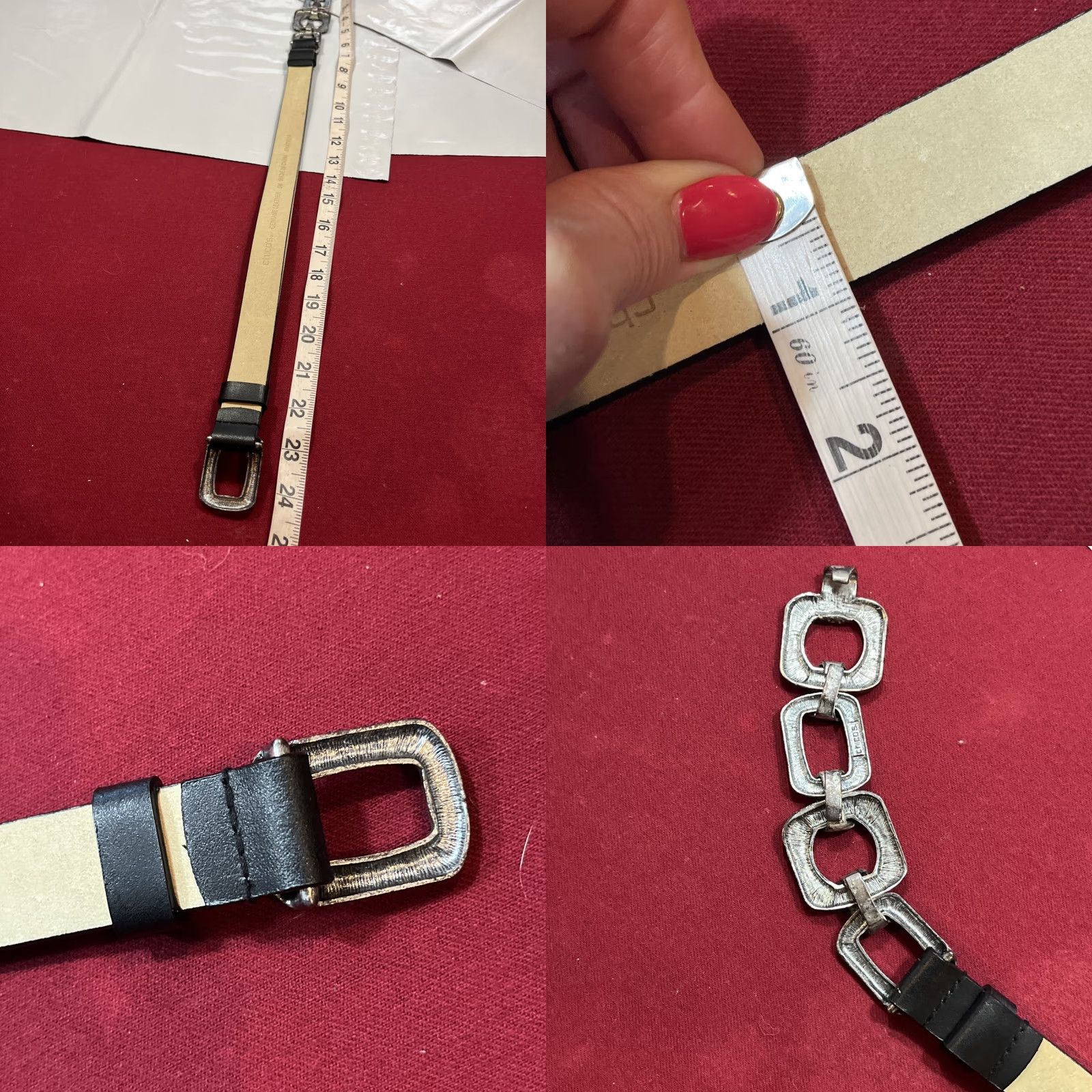 Vintage VINTAGE Chico's SILVER SQUARE Chain BELT Leather 24-37” Adjustable BLACK LEATHER Mens Women Girls Boys Size ONE SIZE - 9 Thumbnail
