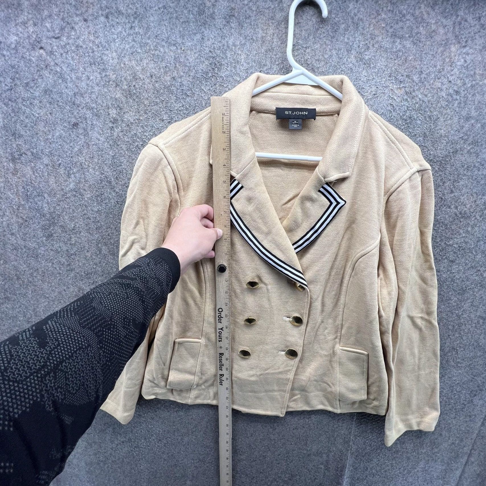 St. John St. John Blazer Womens 14 Beige Nautical Stripe Knit Double Breasted Jacket Size XL / US 12-14 / IT 48-50 - 5 Thumbnail